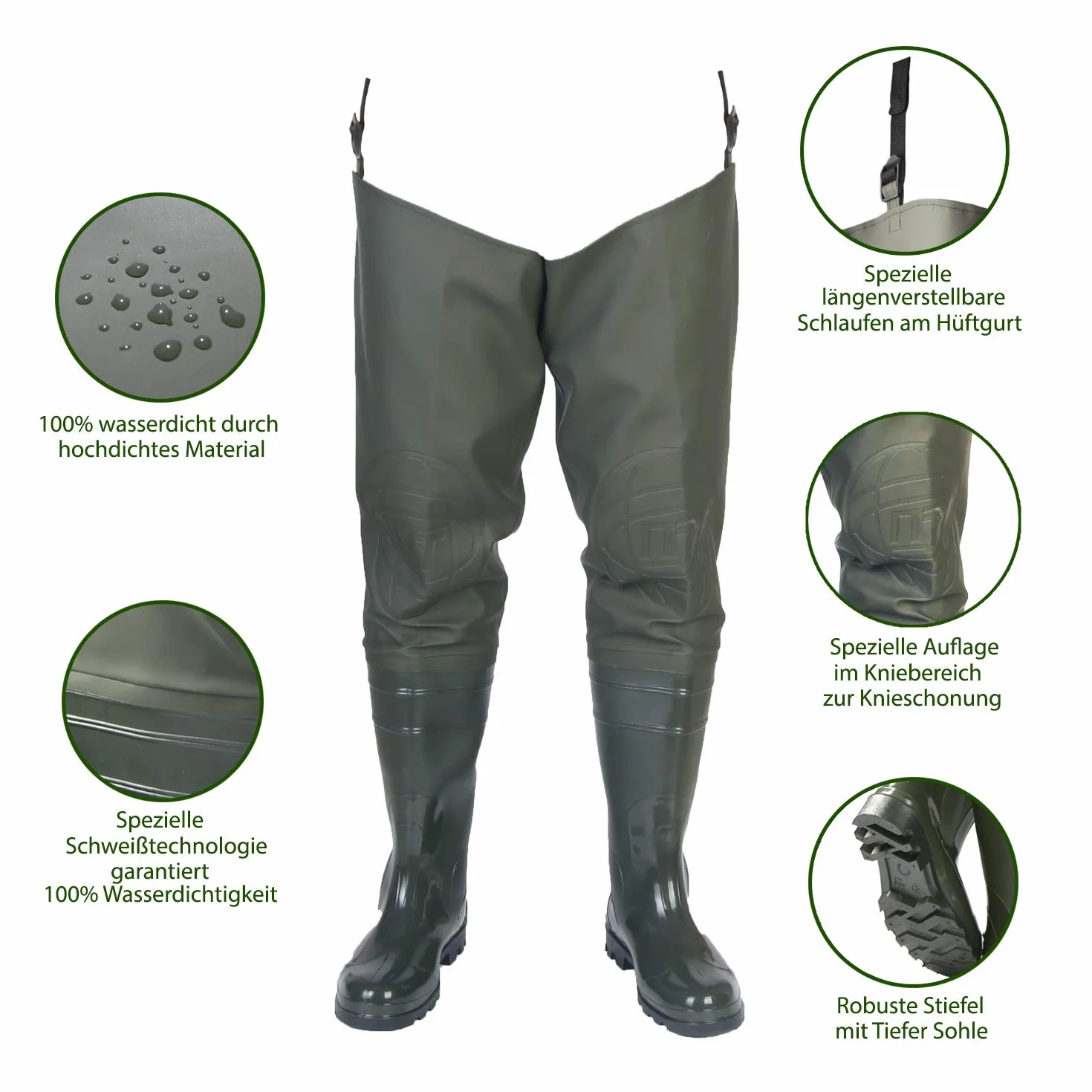 Watstiefel Herren Anglerhose mit Stiefel wasserdichte Wathose Größe Gr. 38-47 Lange Watthosen Gummistiefel Fishing Boots Angel