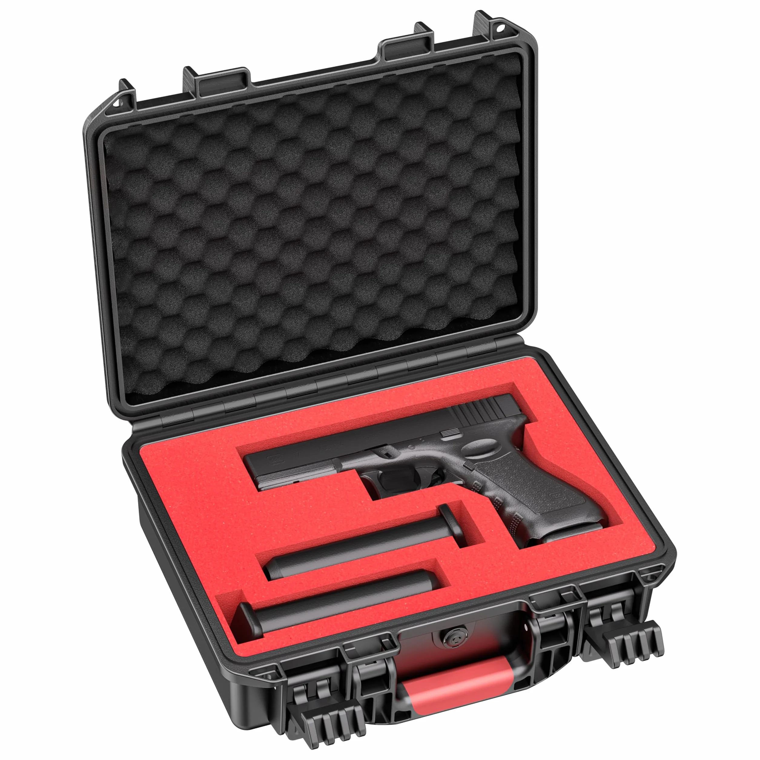 Generisch Waffenkoffer Handfeuerwaffenkoffer TSA-zugelassener Schusswaffen-Reisekoffer Pistolenkoffer Hartschalen-Waffensafe DIY Wasserdichter und stoßfester abschließbarer 9-mm-Waffenkoffer