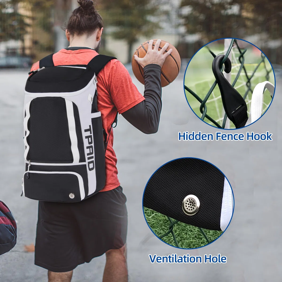 KINGSLONG Basketball Rucksack Fußballrucksack Große Kapazität Softball Tasche mit Schuhfach und Zaunhaken, leichte Fußball Volleyball Softball Ausrüstung für Schläger, Helme, Hüte,Schuhe