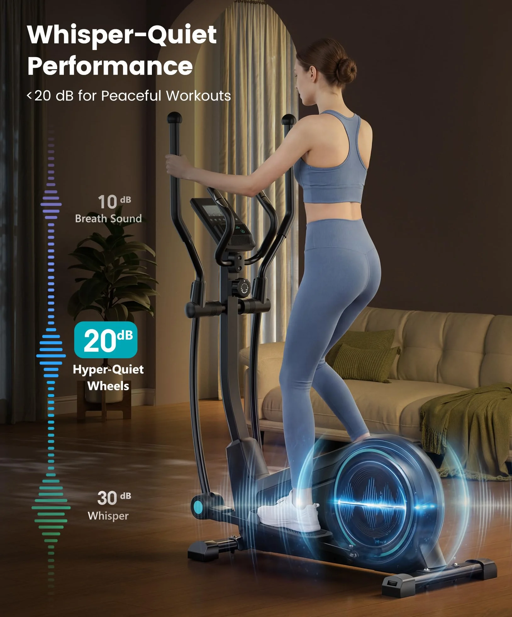 Dripex Crosstrainer für Zuhause, extrem leiser Ellipsentrainer mit 16 Widerstandsstufen, magnetischer Crosstrainer mit 38 cm Schrittlänge, 8 kg Schwungrad, Pulssensor und Gerätehalter