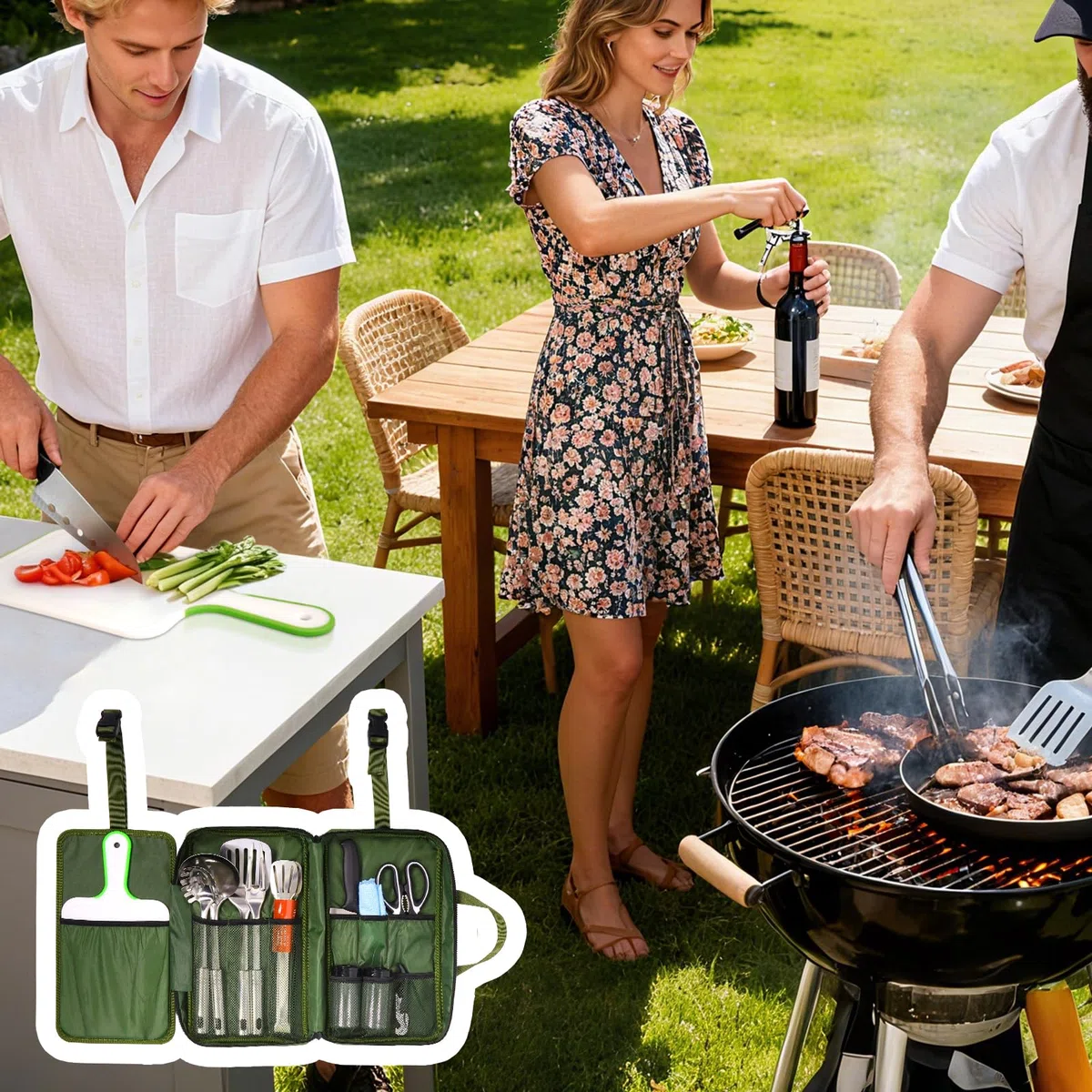 E EASTSTORM Camping Küchenhelfer Set mit wasserdichte Tasche,Camping Geschirr,Klein und Tragbar,Geeignet für Outdoor,Bergsteigen,Wandern,Camping Set für Rucksäcke, Dunkelgrün