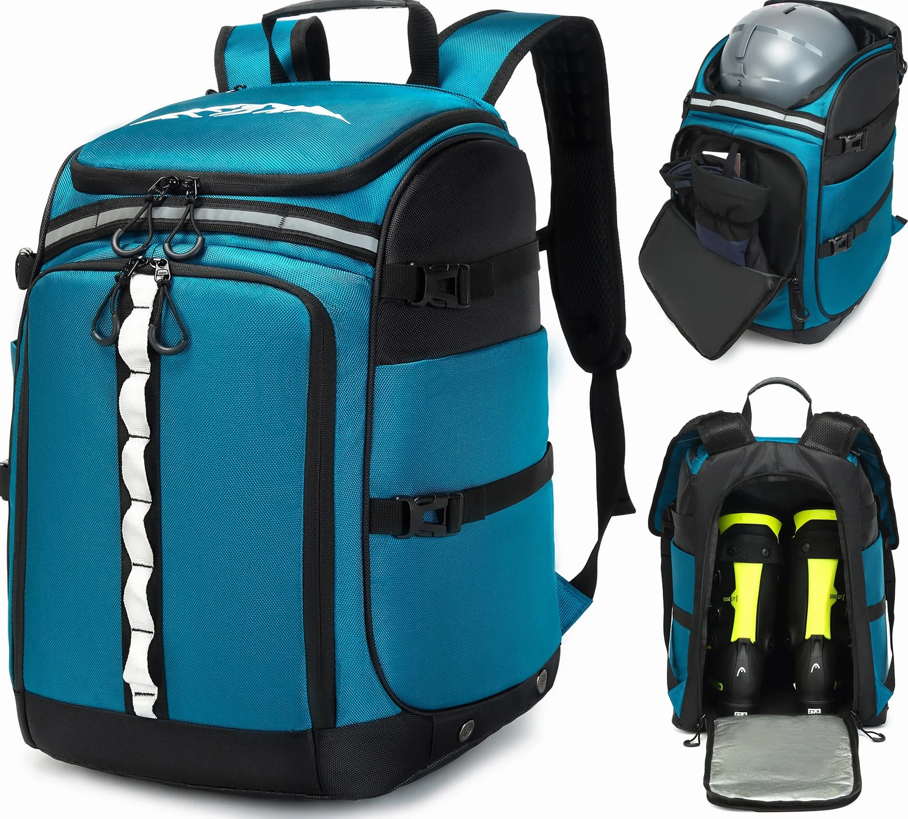 Skischuhtasche mit Helmfach Skischuhrucksack 65L Nylon Skitasche mit Helmtasche Skirucksack für Skistiefel Schlittschuhe Inline-Skates
