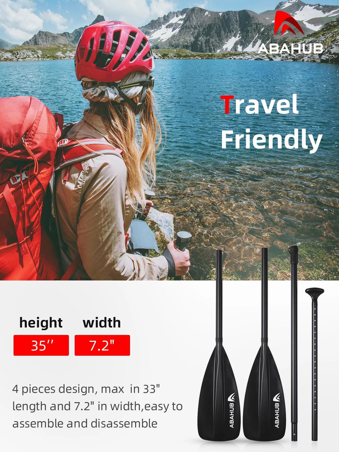 Abahub 2 in 1 Sup Kajak Paddel Aluminium Einstellbares Stand Up Paddle für Paddleboard, Aluminiumlegierung PU-beschichtete Schaft Kunststoff Nylon Klinge