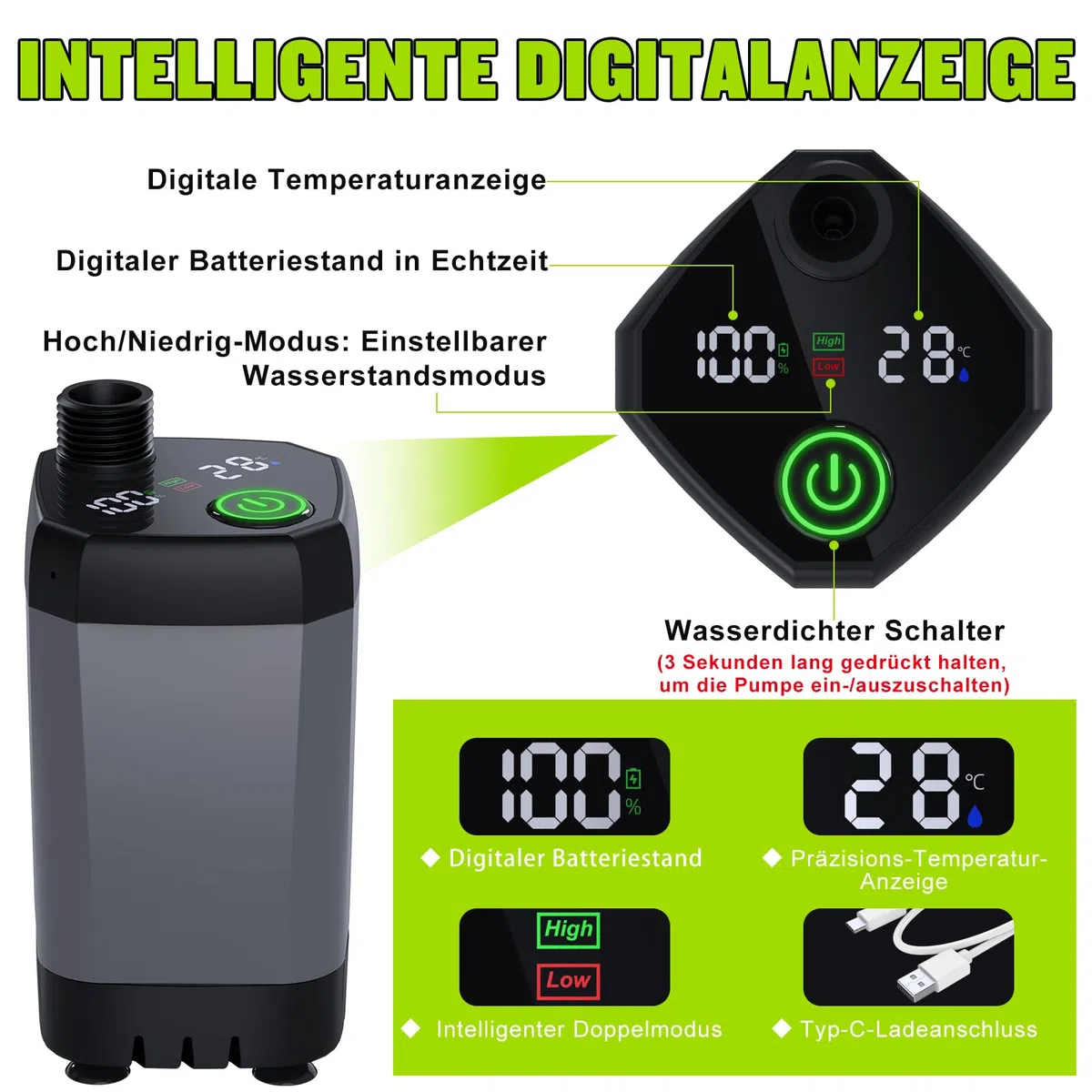 Spopal Campingdusche Tragbare, [6000mAh] Camping Dusche mit mit Pumpe und Temperaturanzeige, Camping Dusche Outdoor Set mit Duschkopf und 2M Schlauch für Garten, Autowaschen, Strand, Reisen, Haustier