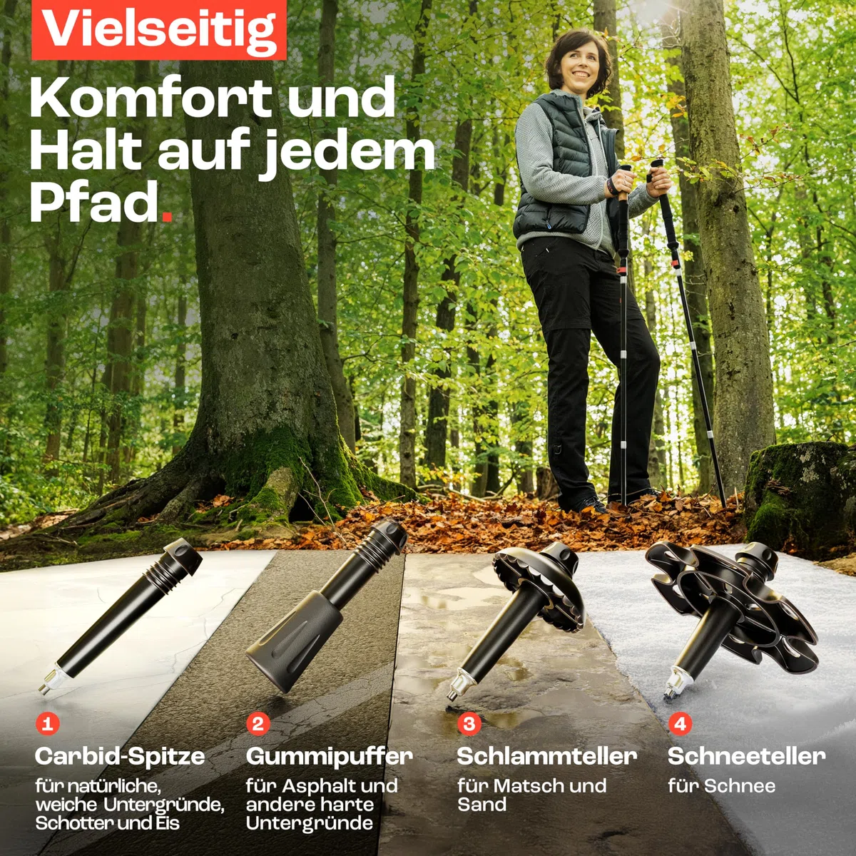 Rothwild Wanderstöcke faltbar – Trekkingstöcke Modell Luchs mit Korkgriff – Länge verstellbar – leichte Faltstöcke für Damen & Herren inkl. Tasche
