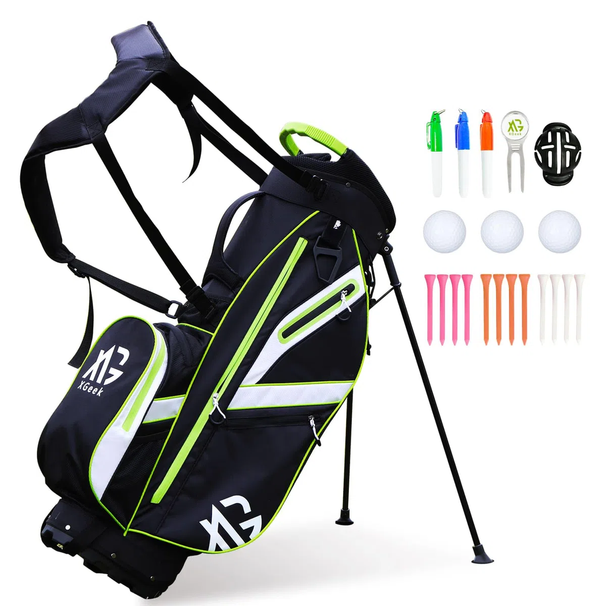 XDriveMax Golfbag, leichtes Golf standbag mit 8-facher Unterteilung für Herren und Damen,Premium Golf Bag mit Regenhülle, Kühlfach und Golfzubehör Kit
