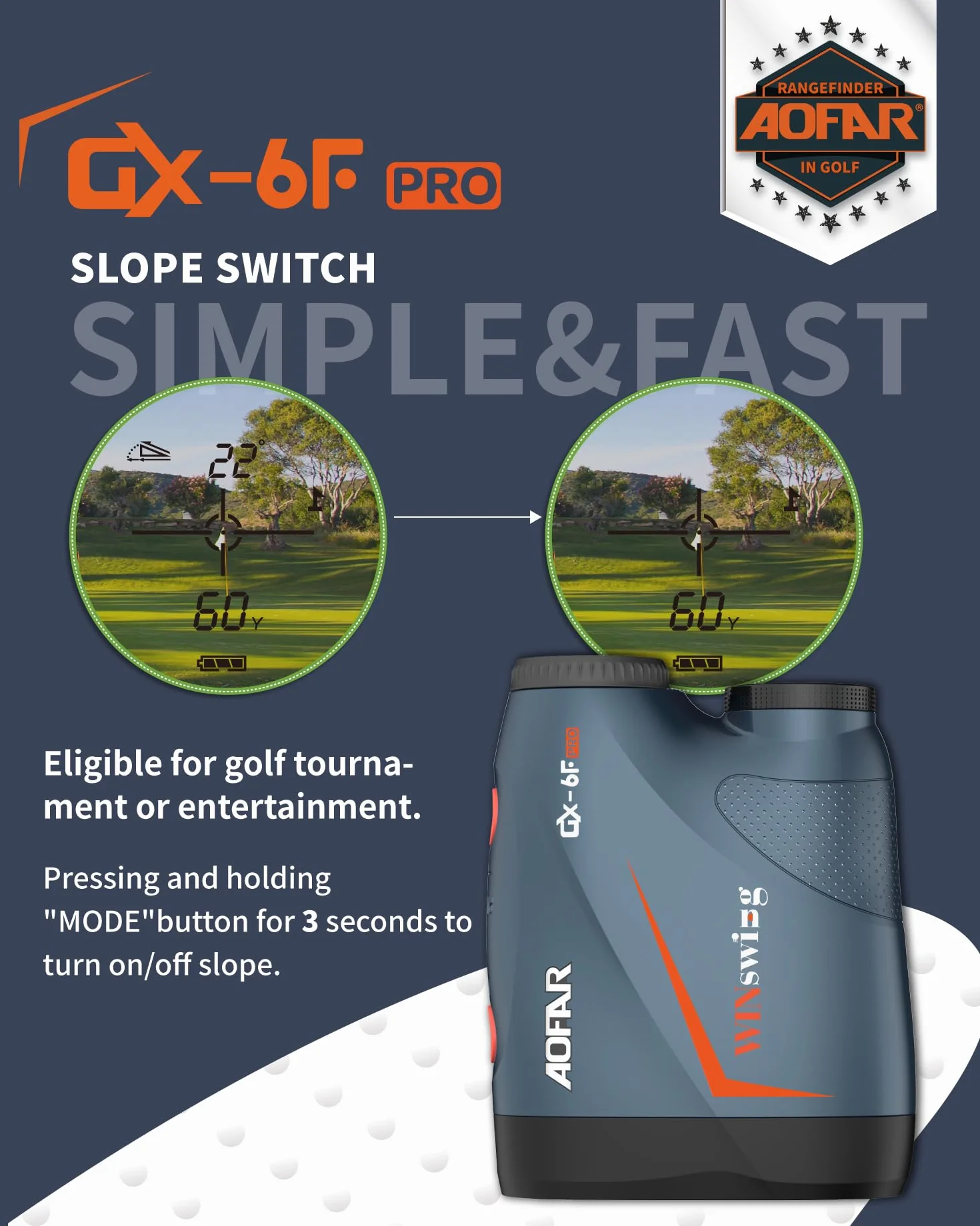 AOFAR GX-6F PRO Golf Laser Entfernungsmesser mit Neigung Geräten, Entfernungsmesser mit Kontinuierlichem Scan, Flaggensperre mit Pulsvibration, Zugelassen für den Wettbewerb, 600Y Hochpräzise Genau