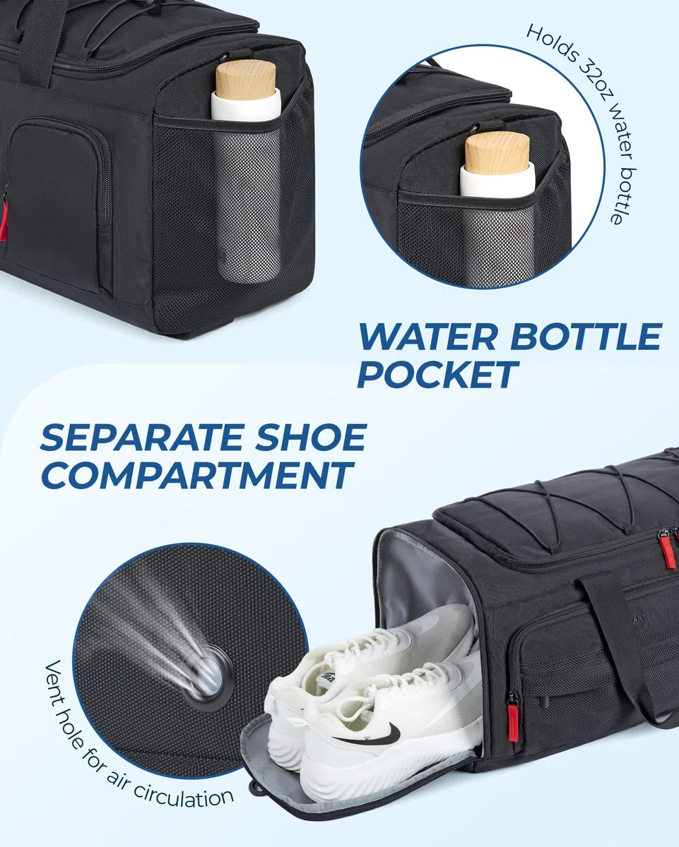 BAGSMART Sporttasche Damen und Herren, Sporttasche mit Schuhfach und Nassfach wasserdichte Gym Bag Reisetasche trainingstasche schwimmtasche für Fitness, Reisen, Outdoor-Aktivitäten, Schwarz