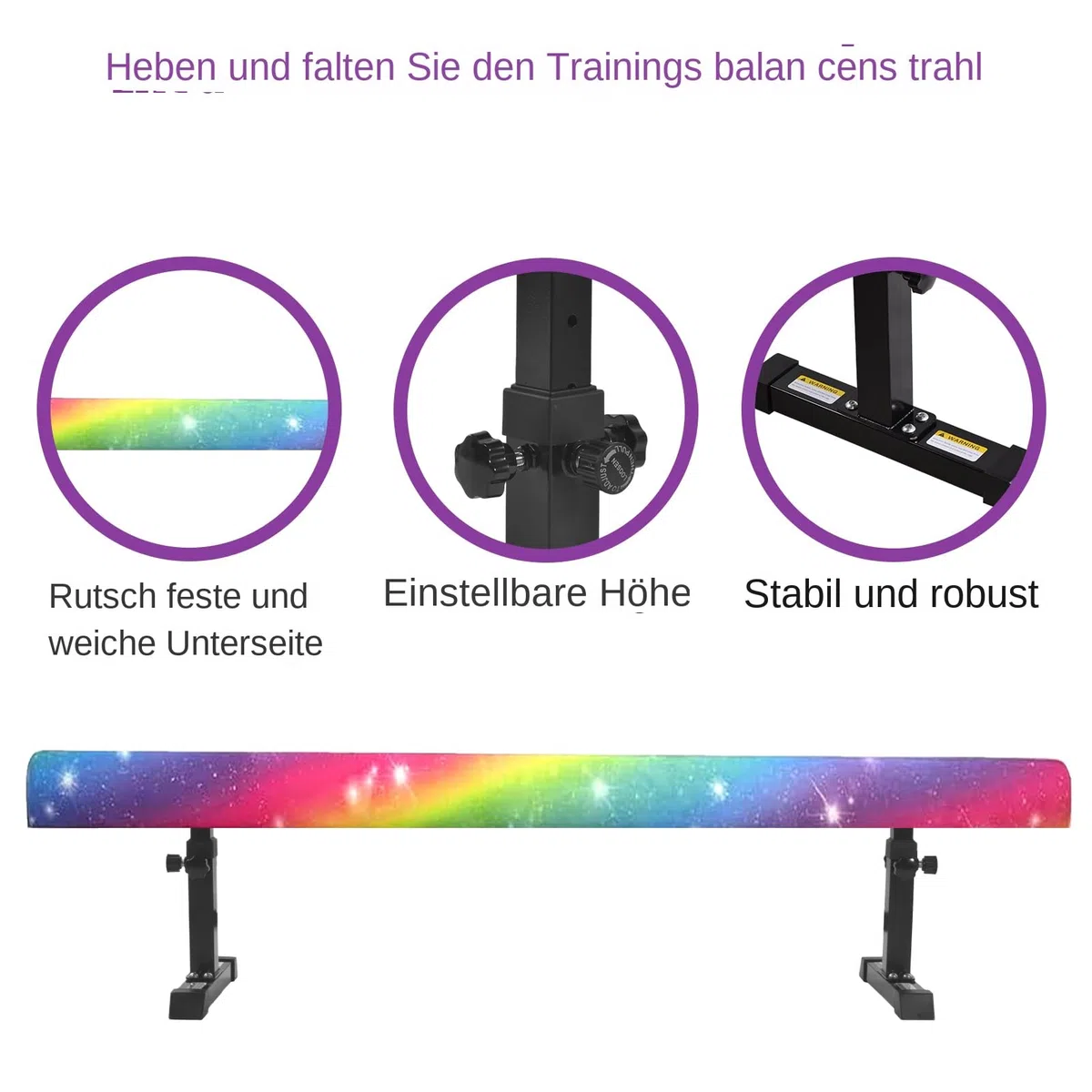 Generisch Höhenverstellbarer Schwebebalken für Kinder 5-Fach Turnbalken mit 50 KG Tragkraft Gelenkschonend & rutschfest für Gleichgewichtstraining zu Hause