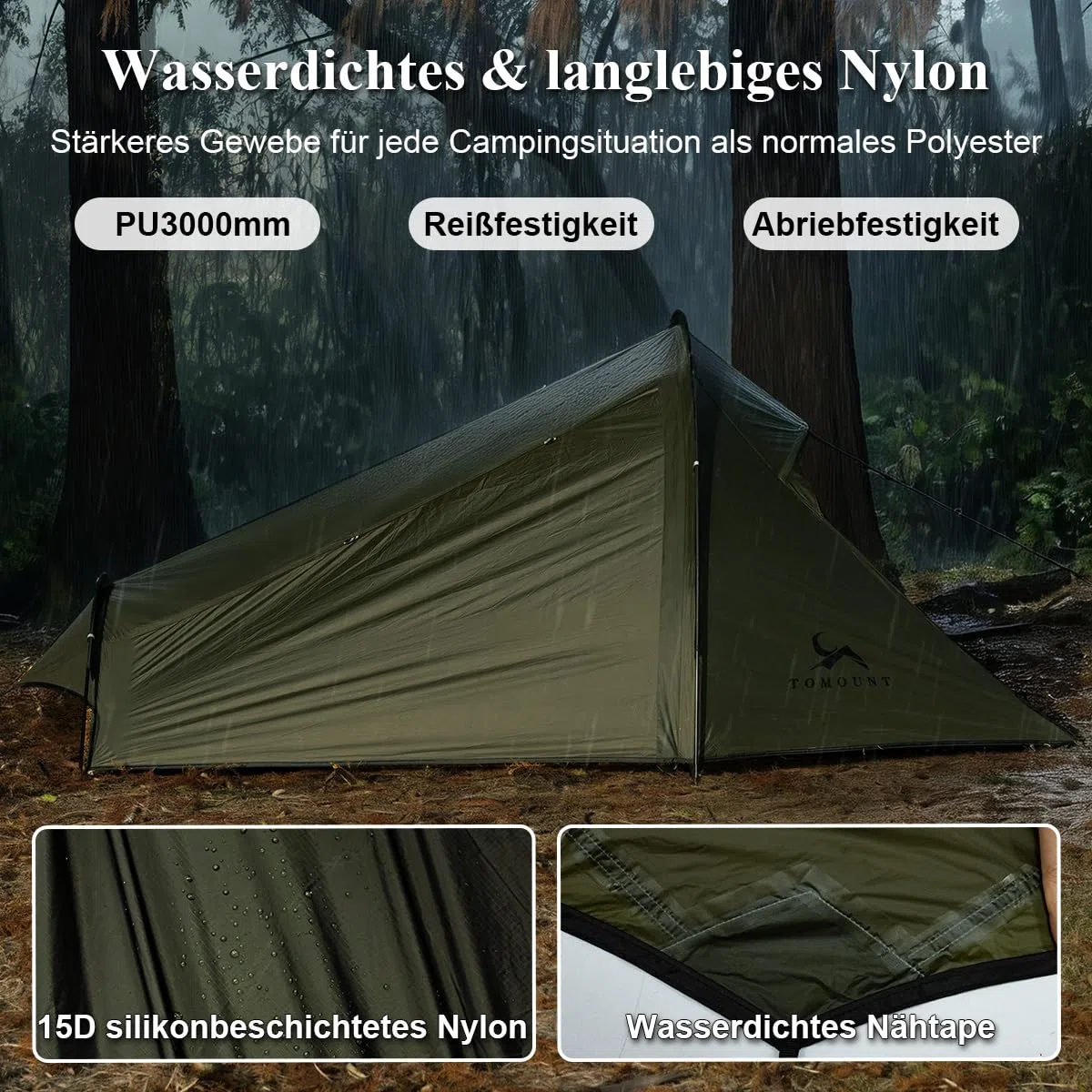 TOMOUNT Ultralight Biwaksack Nylon Bivy Zelt 1 Person wasserdichtes kleines Packmaß Trekkingzelt EIN-Man Zelt für Hikking, Camping, Outdoor, Klettern mit Rucksack