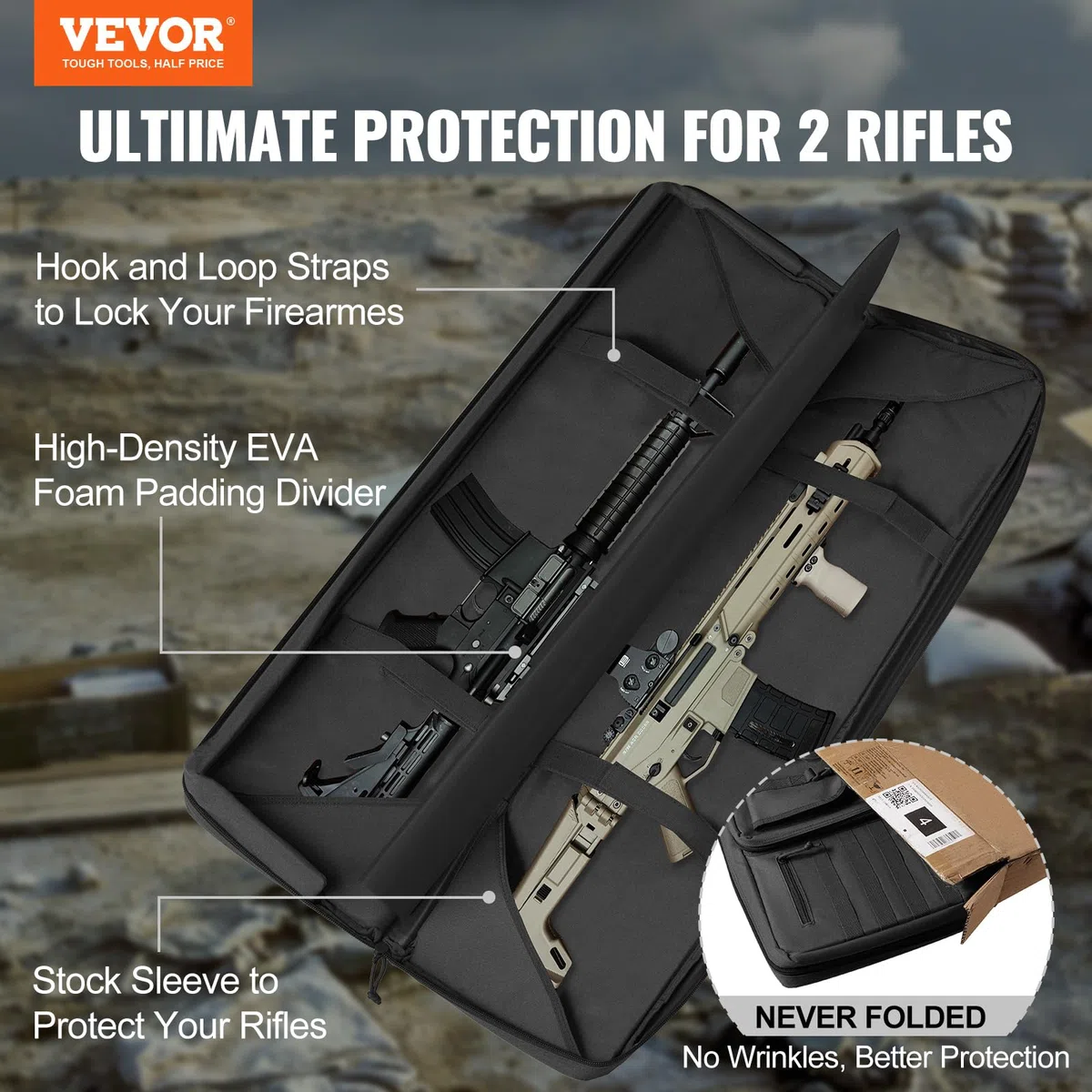 VEVOR Gewehrtasche 1 STK. Waffentasche, 1016 mm Tragbares Langwaffenfutteral 2 Gewehre & 2 Pistolen, Jagd Gewehrtasche Schwarz, Gun Bag Wasserdichtes Gewehrfutteral Waffentasche inkl. Molle-System