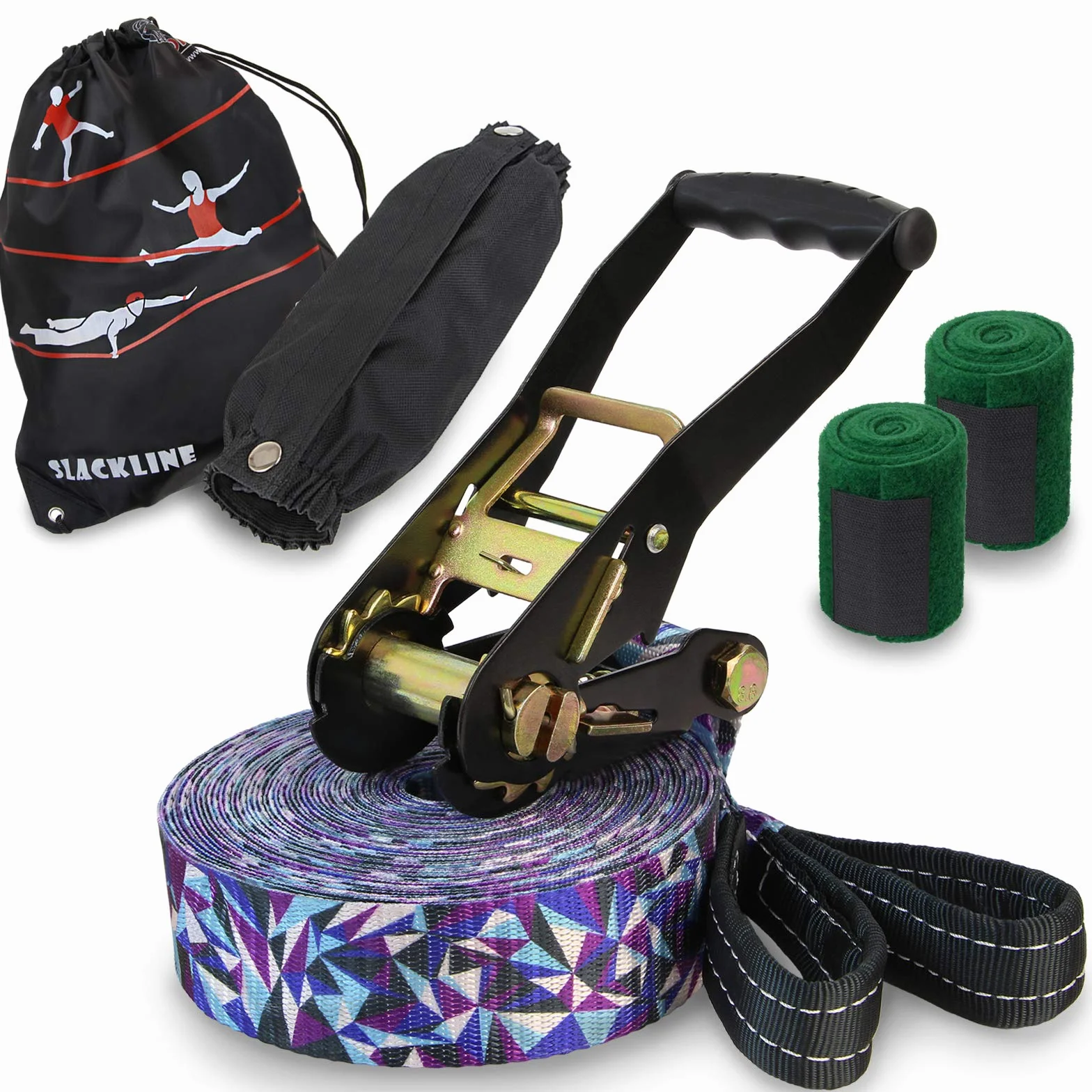ALPIDEX Slackline Set 15 m + Baumschutz und Ratschenschutz, geeignet für Kinder, Anfänger und Fortgeschrittene 7 Jahre Garantie auf Material*
