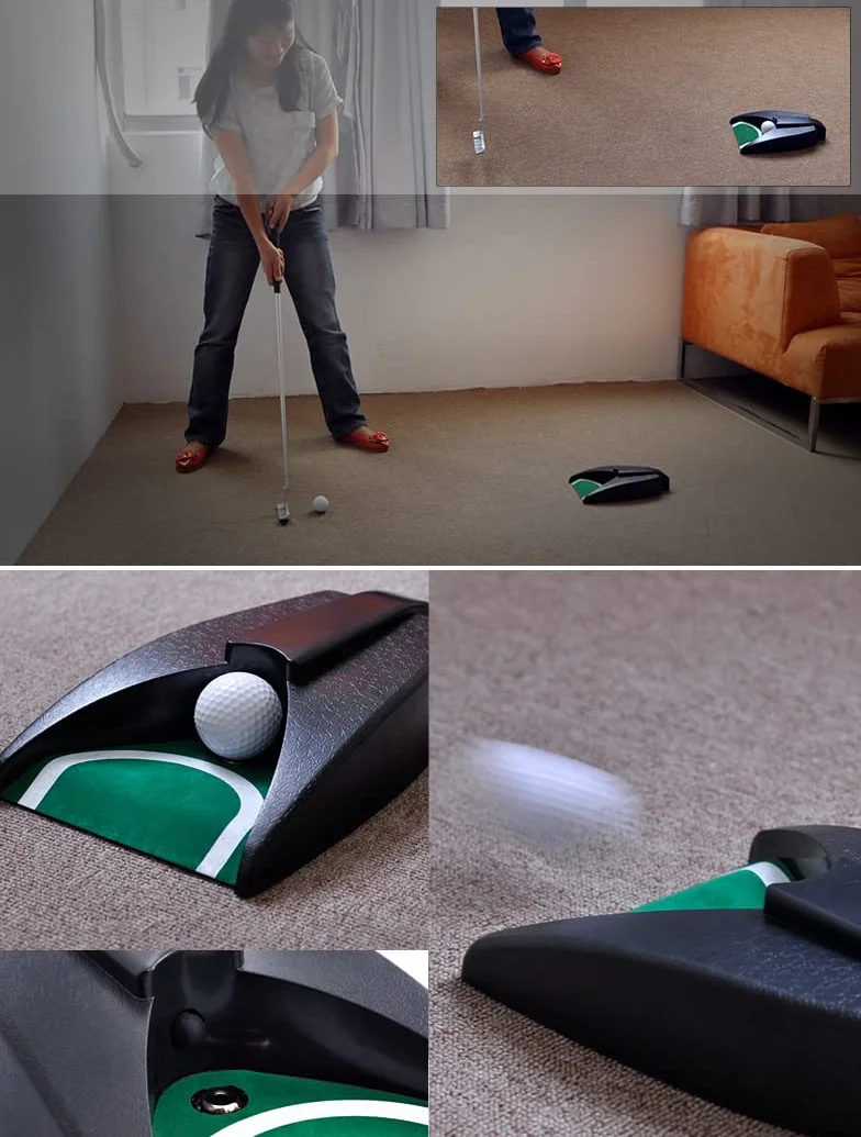 LEAGY Tragbares Golfputter Reise-Übungs-Putting-Set mit Koffer Indoor Outdoor Yard, Indoor-Golfspiel-Set, Ballrückgabesystem Putter aus Zinklegierung Executive Office Putter-Set