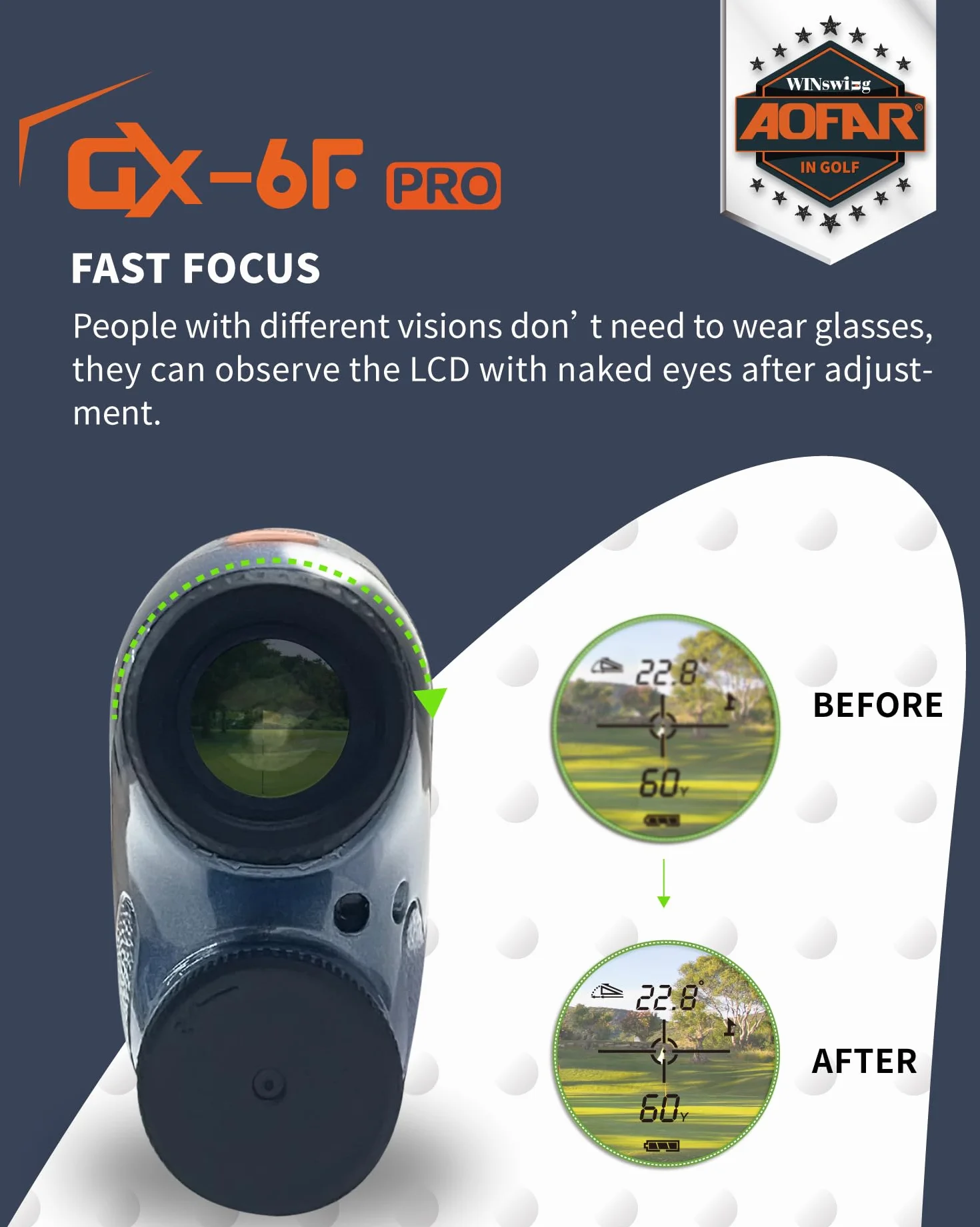 AOFAR GX-6F PRO Golf Laser Entfernungsmesser mit Neigung Geräten, 600Y, Kontinuierlichem Scan, Flaggensperre mit Pulsvibration, Zugelassen für den Wettbewerb, 0,2-Sekunden-Auslesung, Upgrade-Version