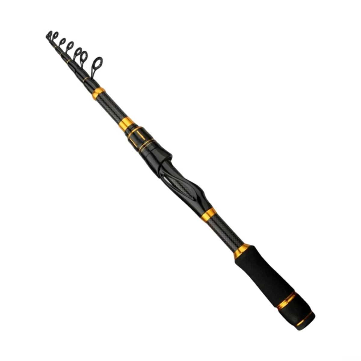 Teleskop-Angelrute, 1,8 m, 2,1 m, 2,4 m, Kohlefaser-Stange mit Metallführungen, leicht, tragbar, Reiseausrüstung für Süß- und Salzwasser-Angler, Schwarz