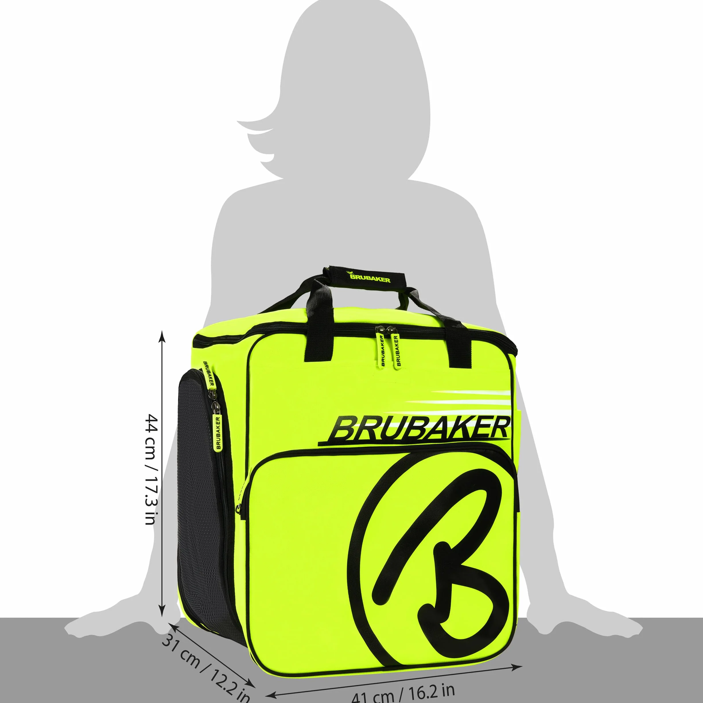 BRUBAKER Super Champion Skischuhtasche Helmtasche Rucksack mit Schuhfach - Neon Gelb/Schwarz