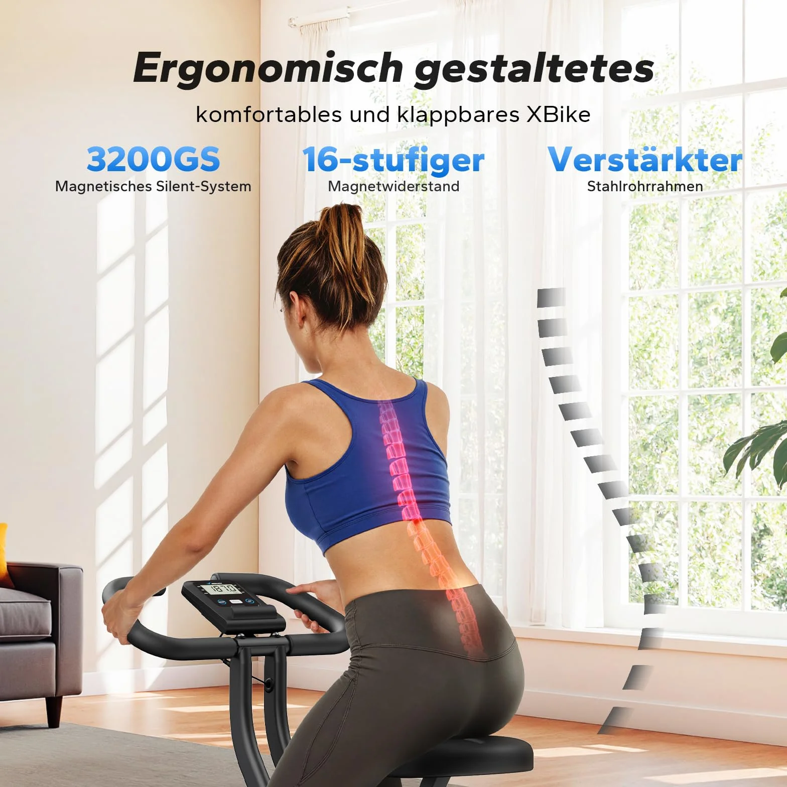 MERACH Heimtrainer Fahrrad Klappbar, Hometrainer Fahrrad mit LCD Monitor, Magnetisches Ergometer Heimtrainer mit Bequemem Sitzkissen, Fitnessbikes für Zuhause, Platzsparend, 136KG