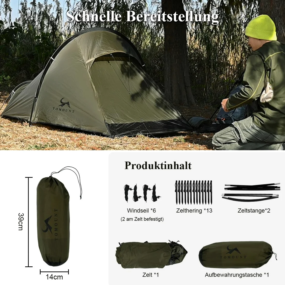 TOMOUNT Ultralight Biwaksack Nylon Bivy Zelt 1 Person wasserdichtes kleines Packmaß Trekkingzelt EIN-Man Zelt für Hikking, Camping, Outdoor, Klettern mit Rucksack
