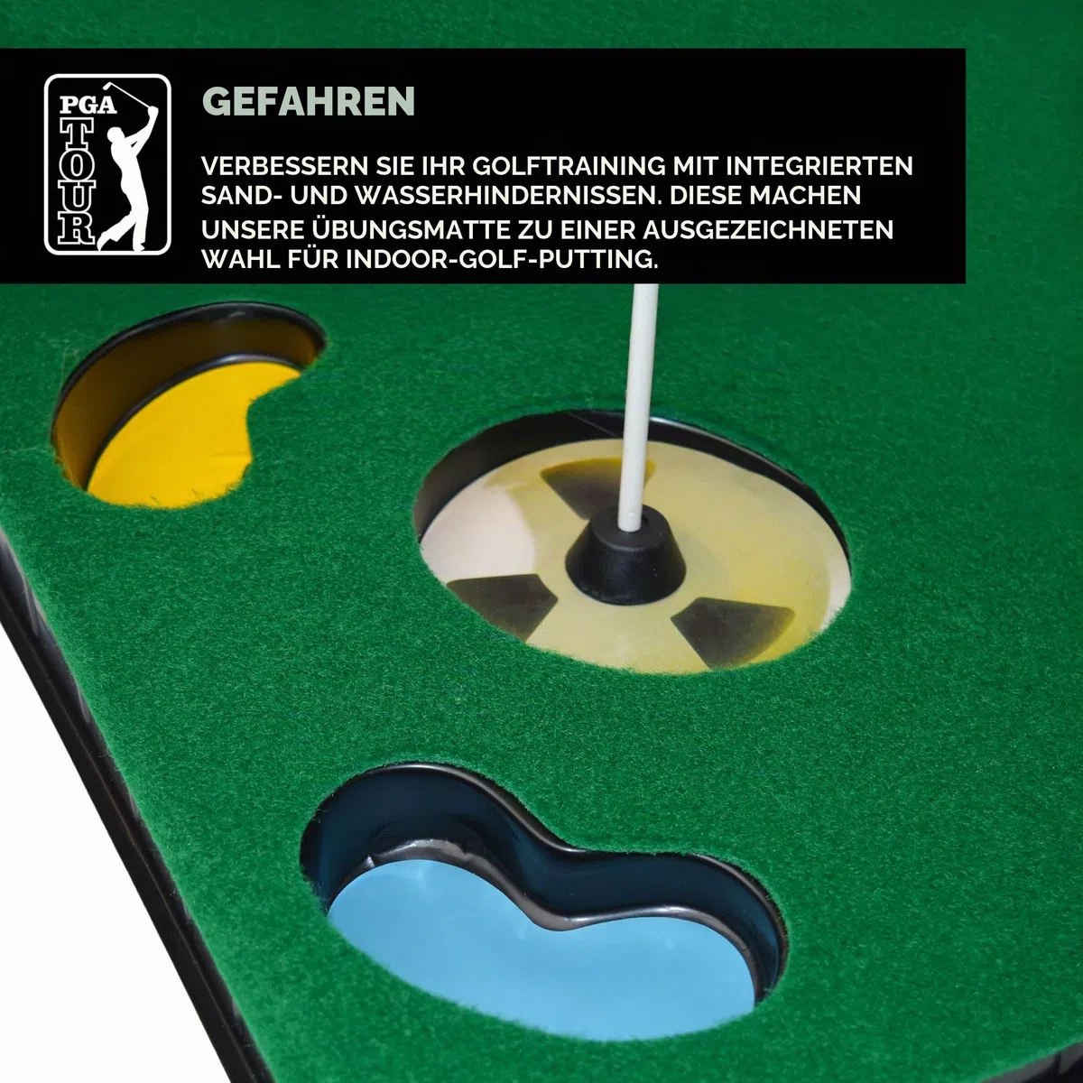 PGA Tour Putting-Matte mit zusammenklappbarem Putter und Ausrichtungsführung, 1,8 m