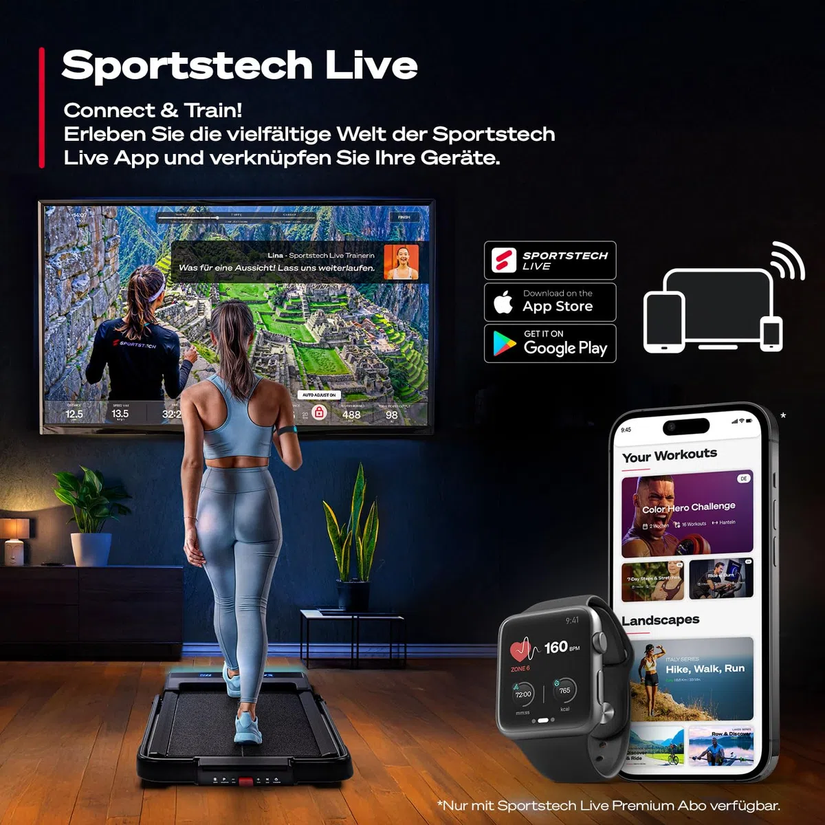 Sportstech sWalk Lite Plus Walking Pad Laufband für Zuhause, 2 in 1 klappbar, bis 12 km/h Treadmill & 6 km/h Walkmodus, manuelle Steigung, App-Steuerung, LED-Anzeige, Fernbedienung, bis 120 kg, leise