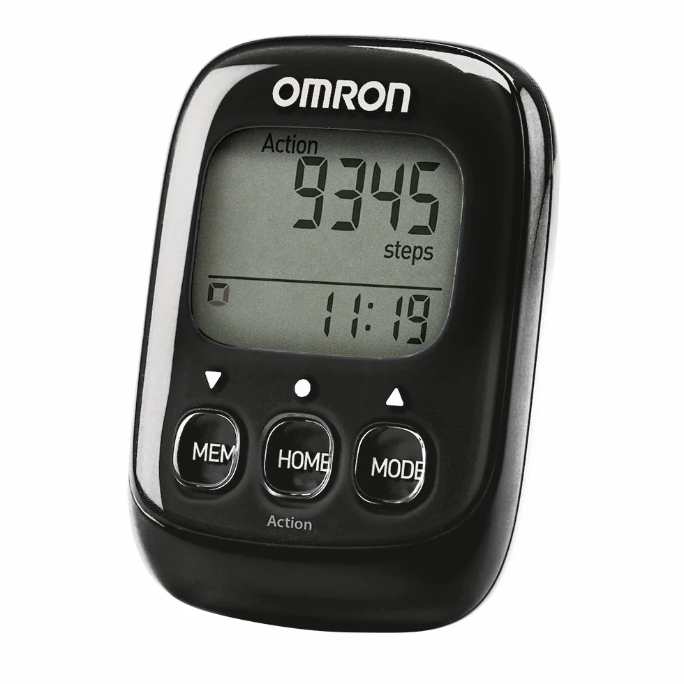Omron Walking Style IV Schrittzzähler, schwarz, 3D Sensor für genaue Messung, misst aerobe Schritte, Distanz, verbrannte Kalorien; mit Speicher, Action Modus und großem Display, einfache Anwendung