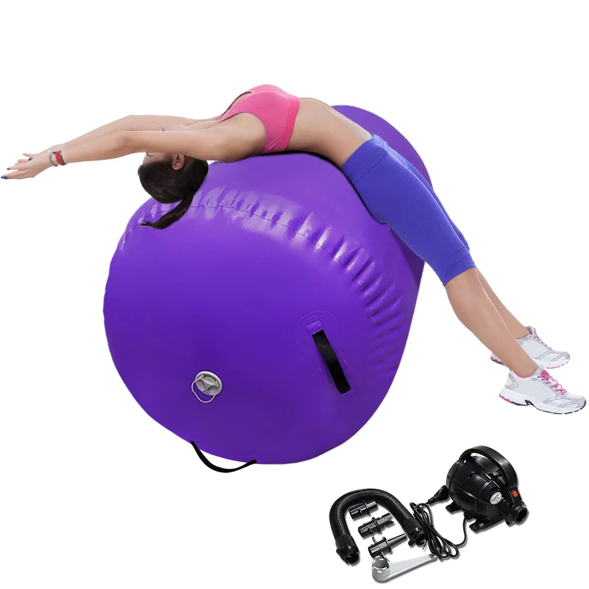 Air Rolle Turnen Aufblasbare Gymnastik Training Zylinder Tumbling Rolle Air Barrel Yoga Roll mit Pumpe(Violett,100x60cm)