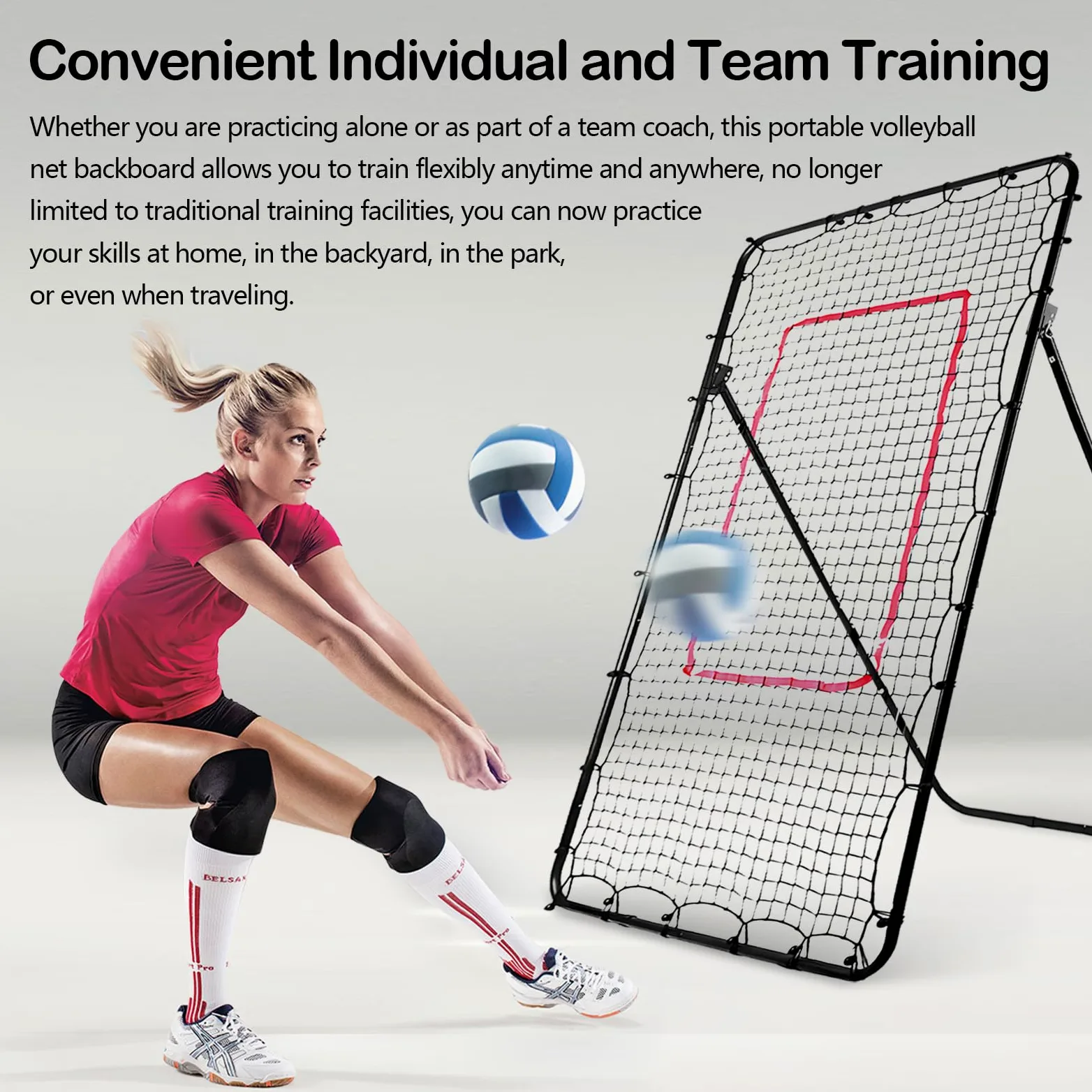 Volleyball Rebounder Netz, 2,1 x 1,2 m Volleyballnetz Verstellbares 45/60/75/85 Winkel Volleyball Trainingsgeräte für Erwachsene und Kinder Rebounder für Garten Stadion Schulen