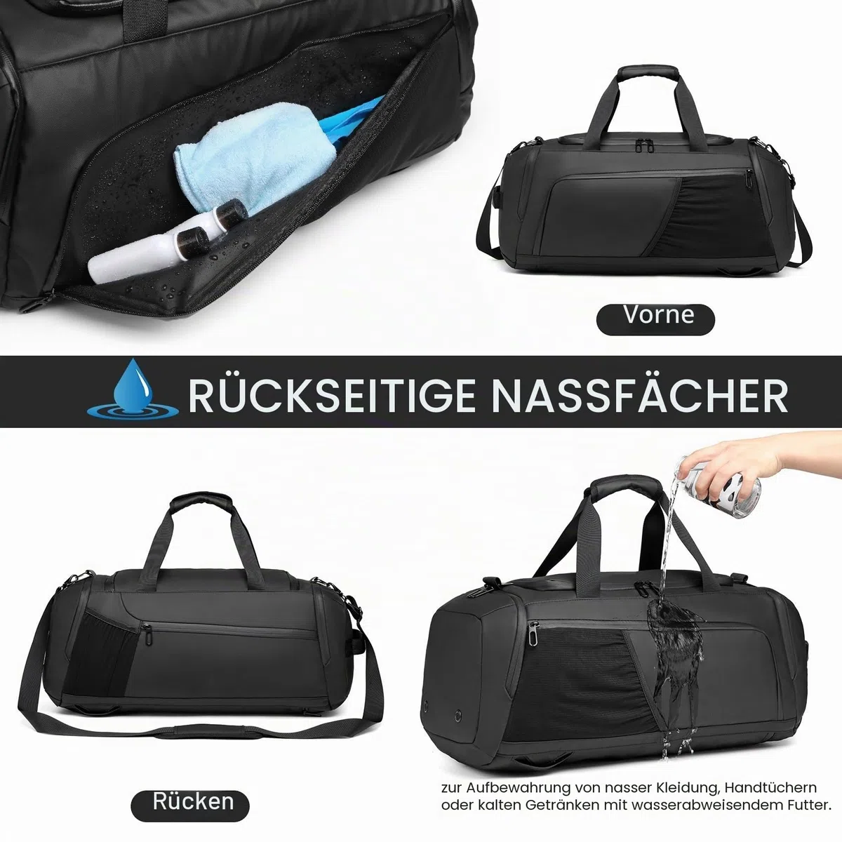 Sporttasche Herren Reisetasche 40L Sporttaschen mit Schuhfach Nassfach Wasserdicht Trainingstasche mit Rucksack Weekender Travel Gym Tasche Duffle Bag Fitnesstasche für Herren Damen