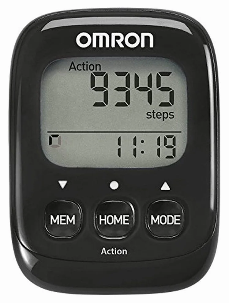 Omron Walking Style IV Schrittzzähler, schwarz, 3D Sensor für genaue Messung, misst aerobe Schritte, Distanz, verbrannte Kalorien; mit Speicher, Action Modus und großem Display, einfache Anwendung