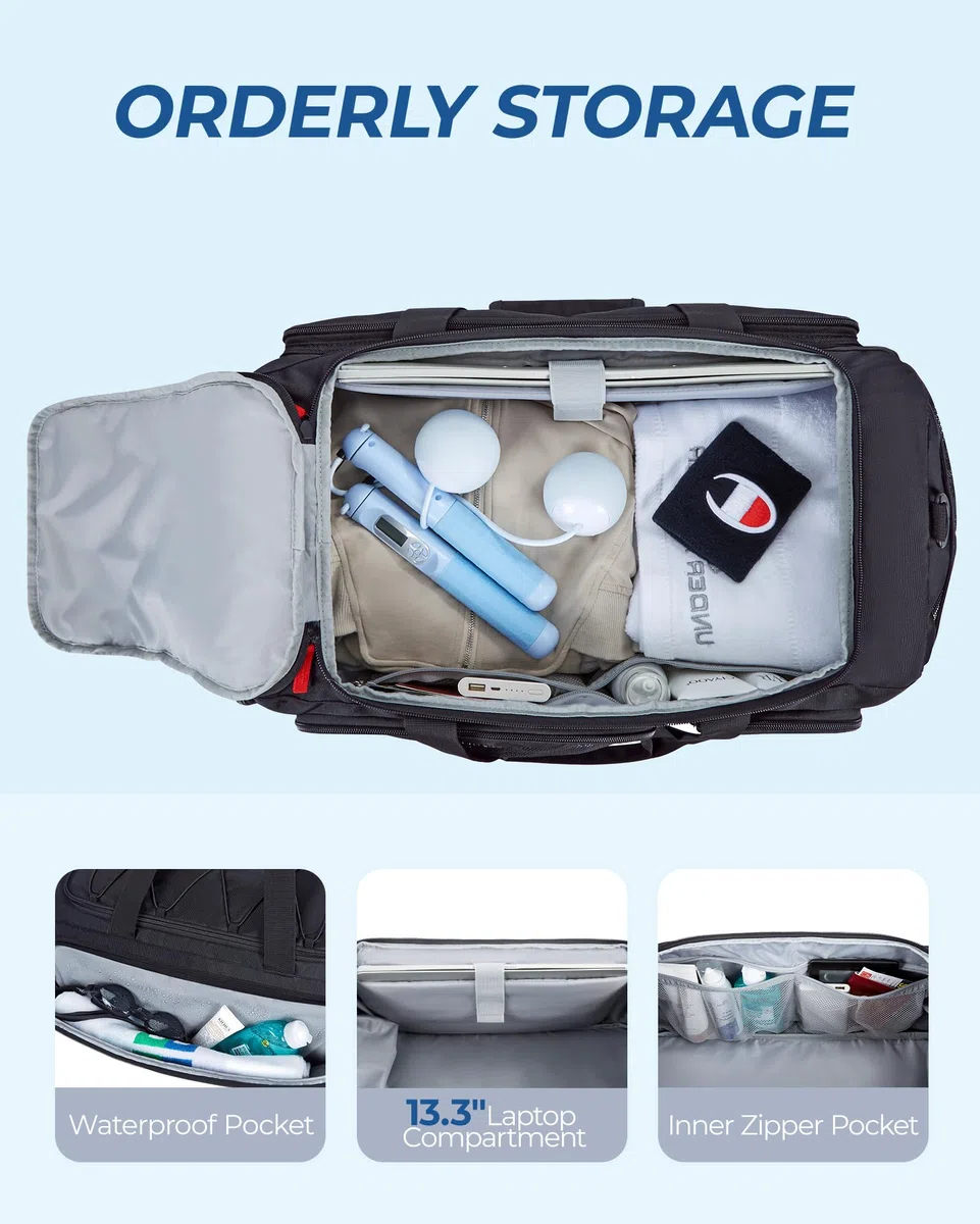 BAGSMART Sporttasche Damen und Herren, Sporttasche mit Schuhfach und Nassfach wasserdichte Gym Bag Reisetasche trainingstasche schwimmtasche für Fitness, Reisen, Outdoor-Aktivitäten, Schwarz