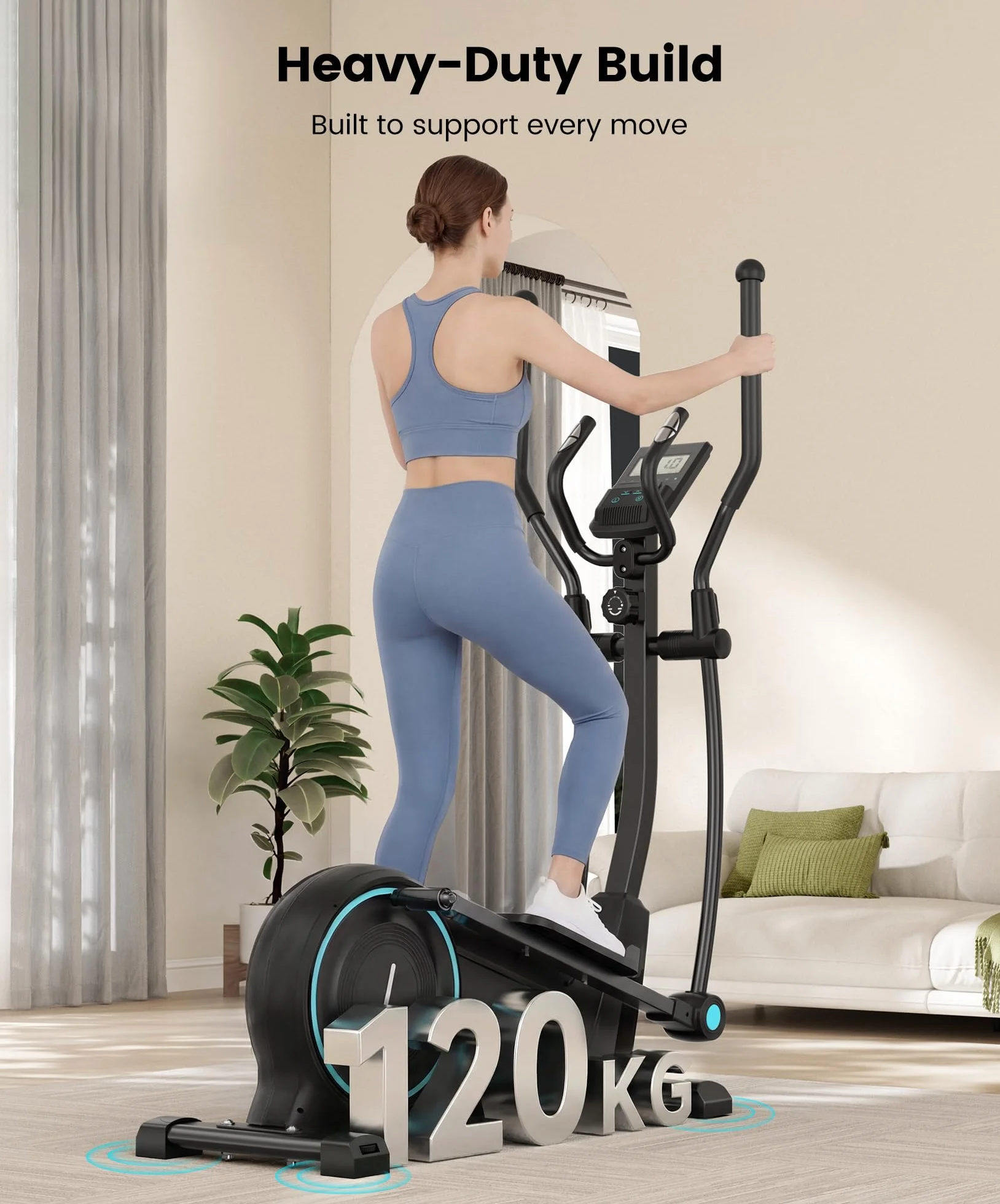 Dripex Crosstrainer für Zuhause, extrem leiser Ellipsentrainer mit 16 Widerstandsstufen, magnetischer Crosstrainer mit 38 cm Schrittlänge, 8 kg Schwungrad, Pulssensor und Gerätehalter