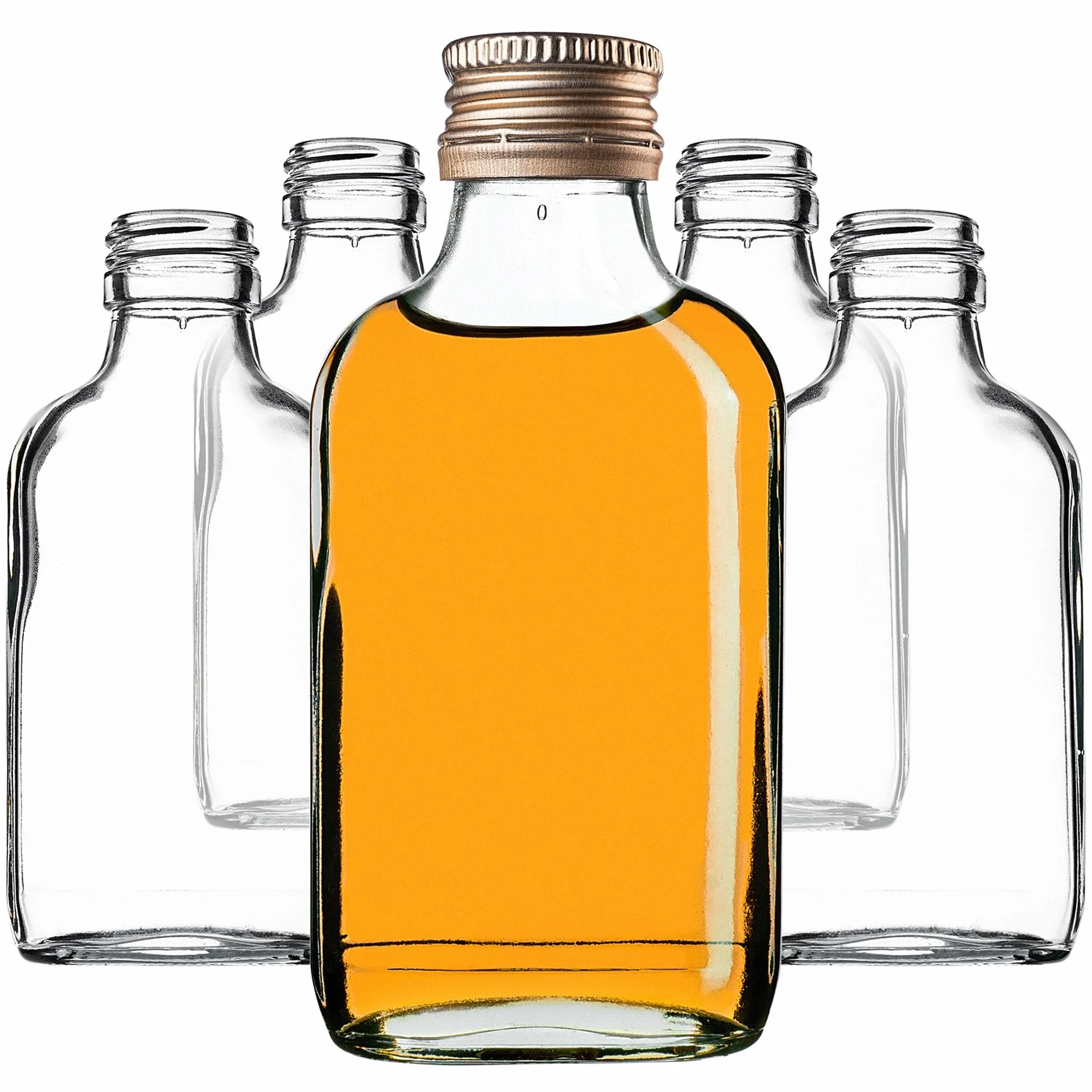 KADAX 50er Set Flachmann 100ml, kleine Glasflaschen mit Schraubverschluss, Fläschchen, leere Flaschen zum Befüllen, mini Likörflaschen, Schnapsflaschen (Gold)