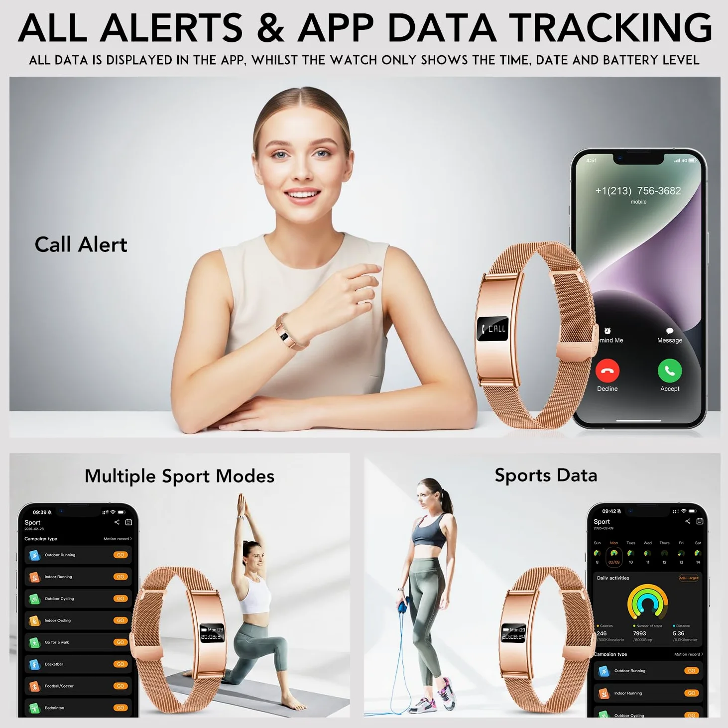Smartwatch Damen Fitness Tracker Armband: Schrittzähler Damenuhr Fitnessuhr Smart Watch mit Herzfrequenz HRV SpO2 Schlaf Monitor Sportmodi 5ATM Wasserdicht Leicht Slim Digital band für iOS Android