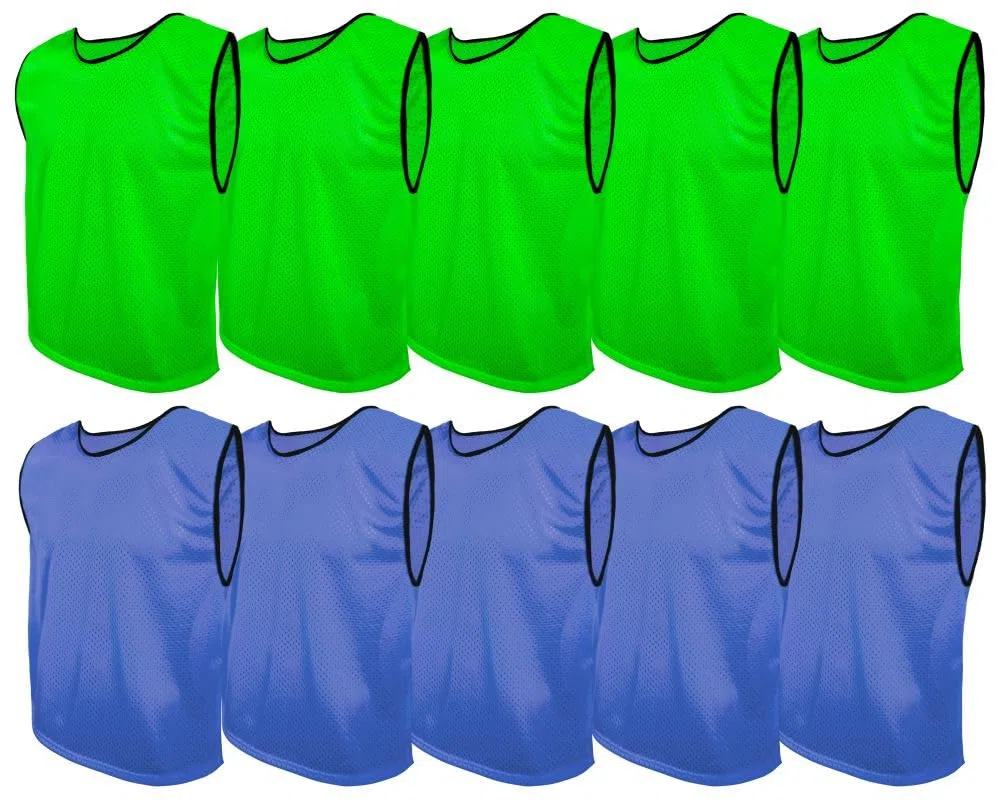 Fußball Leibchen Set 10 Stück: 2 Farben - 5 von jeder Farbe, für Kinder und Erwachsene, Markierungshemd-Trainingsleibchen ohne Logo, Team-Spiel Bibs für Herren Damen Senioren Junioren