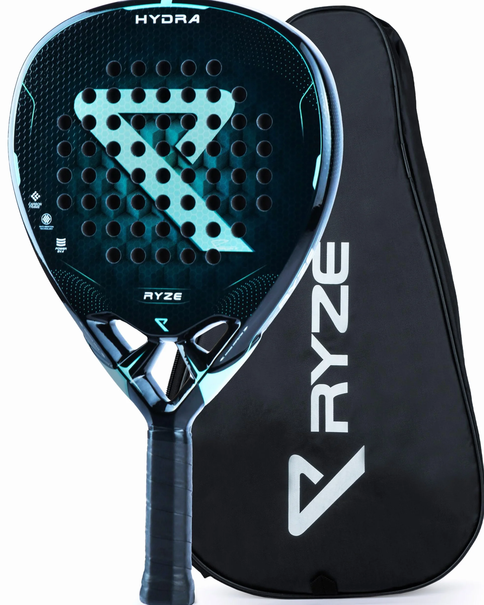 RYZE Hydra Padel Schläger aus 100% Kohlefaser - Maximale Power, Kontrolle & Präzision - 365g mit EVA-18 Schaum - Unisex Padelschläger für Männer & Frauen - Padel Racket Set mit kostenloser Hülle