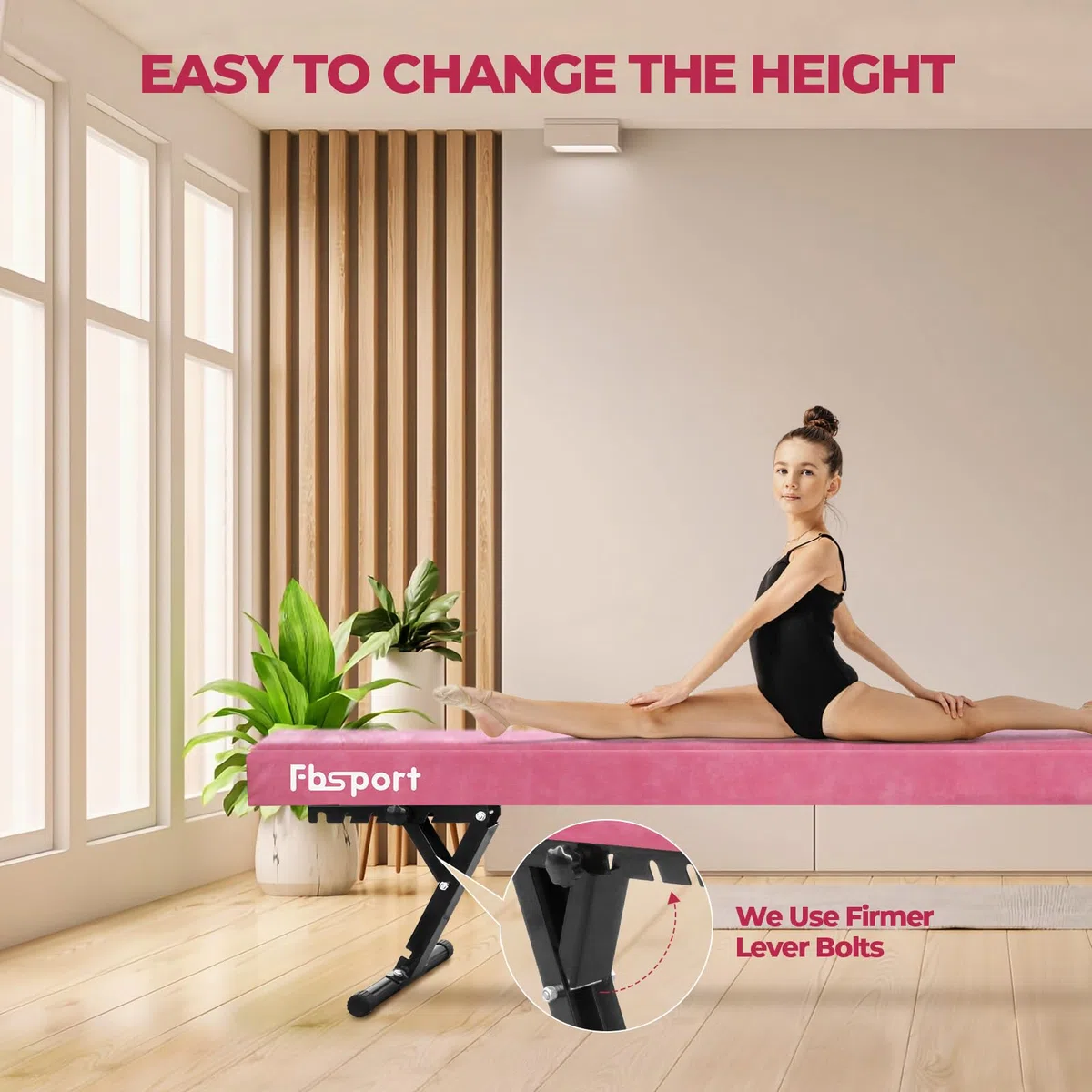 FBSPORT schwebebalken Kinder schwebebalken für zuhause schwebebalken höhenverstellbar Gymnastik Balance Beam 244CM, 5 Höhen Einstellbare High und Low Level Stabile Floor Beam Gym Trainingsgeräte