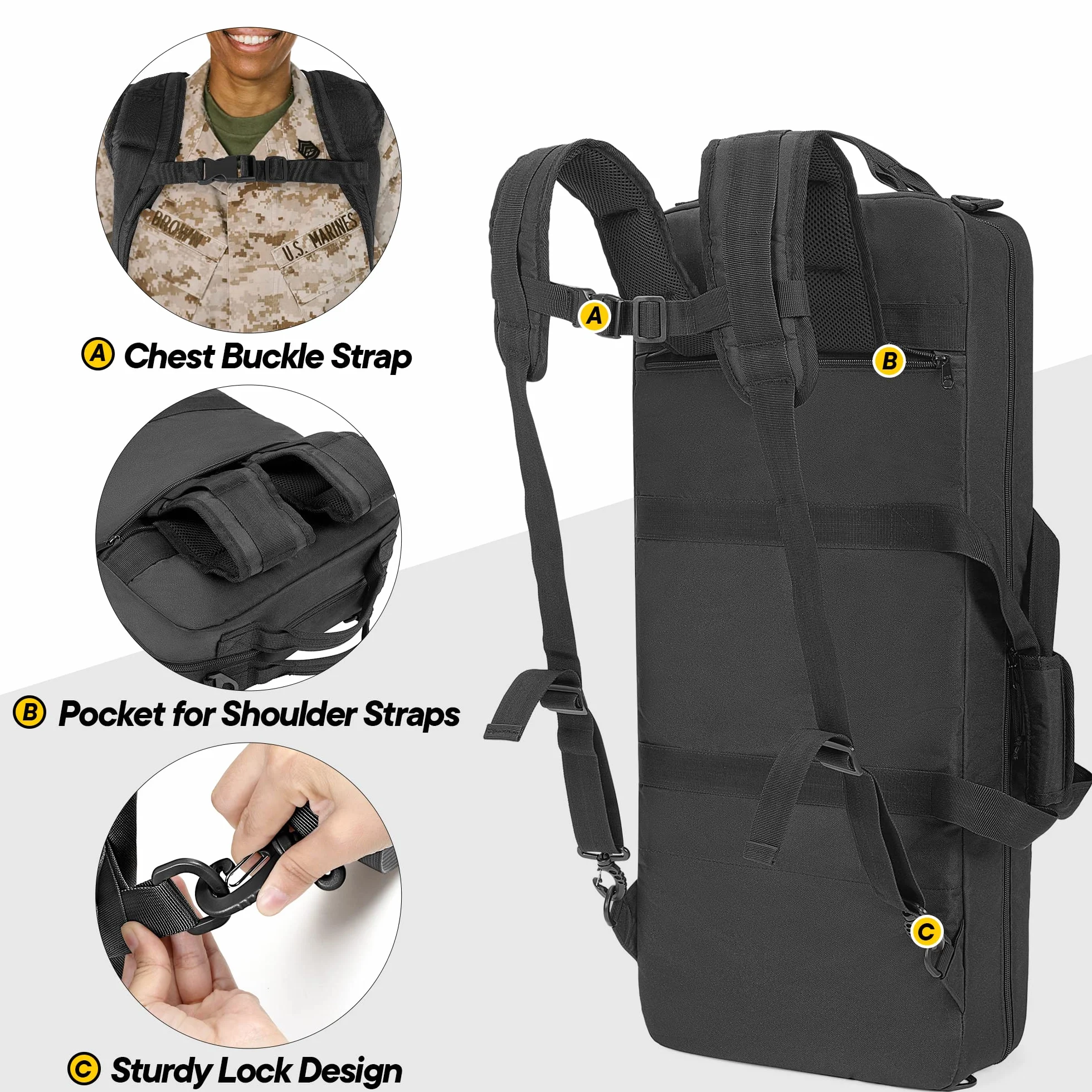 DSLEAF Gewehrtasche für 71 cm Gewehr, gepolsterter Gewehrrucksack mit abschließbaren Reißverschlüssen und Taschen für Zubehör, Taktische Gewehrtasche mit kurzem Lauf, perfekt zum Schießen und Jagen