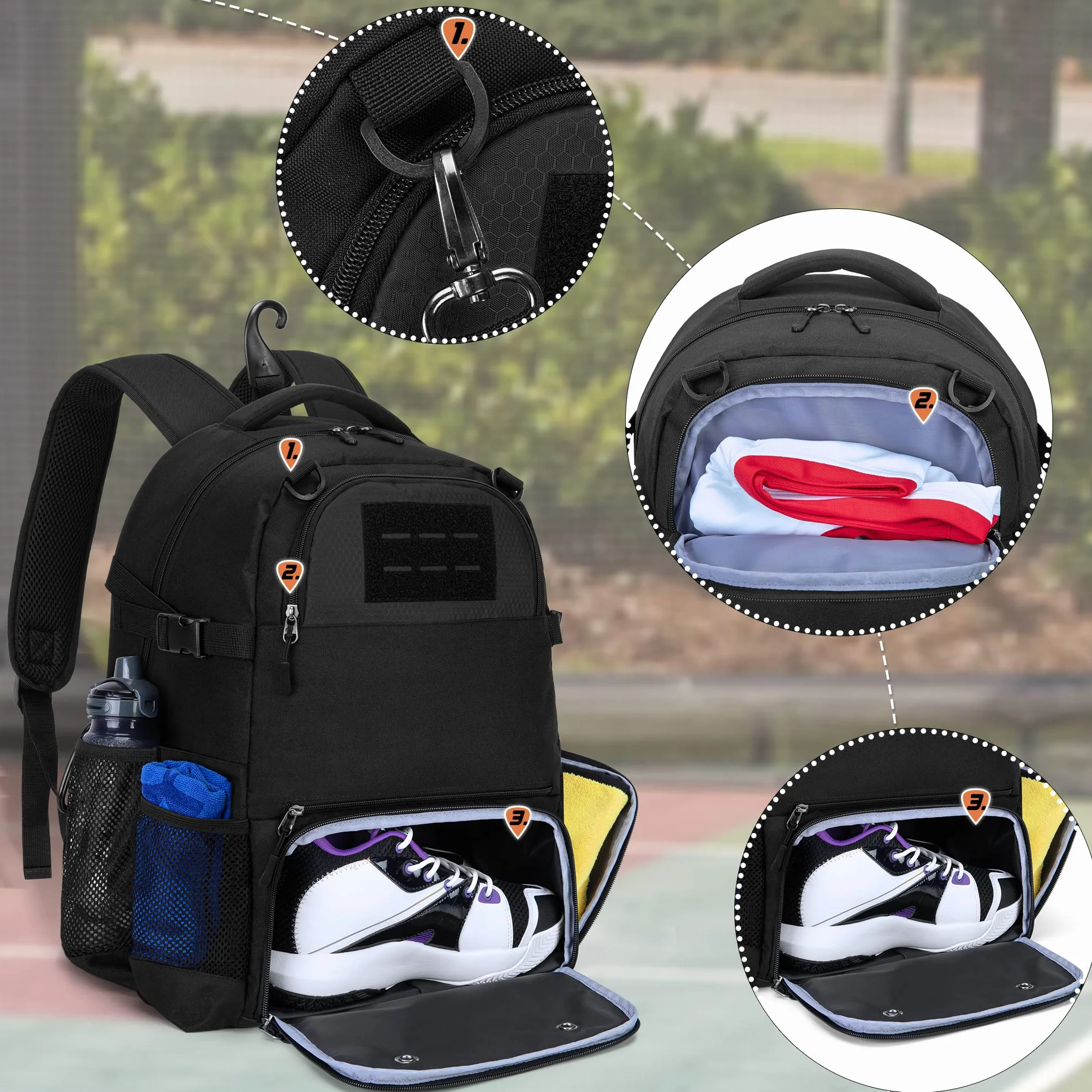 DSLEAF Basketball-Rucksack für Kinder, Basketballtasche mit separatem belüftetem Schuhfach für Basketball, Fußball, Volleyball und Fußball