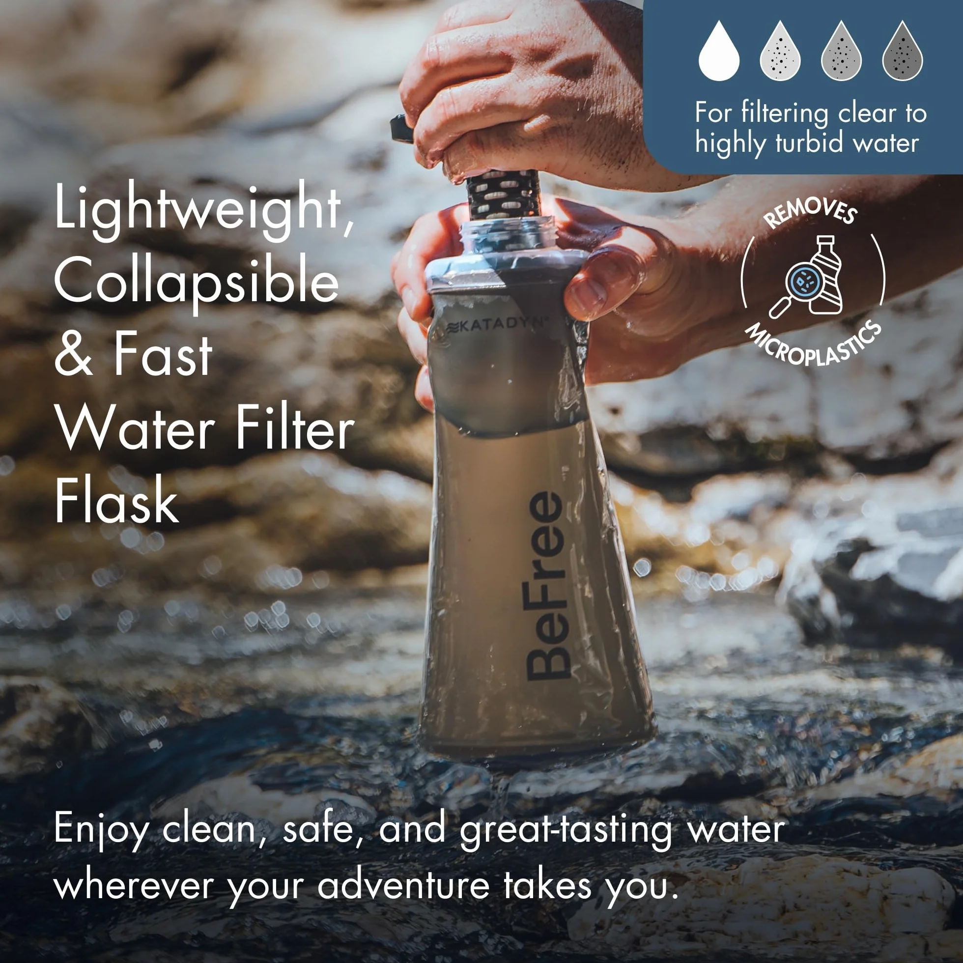 Katadyn BeFree AC 1,0L Black Edition Outdoor Wasserfilter für Survival & Backpacking, mit Aktivkohlefilter & EZ-Clean Membrane™ – Ultraleicht, Stabil und Sicheres Trinkwasser für Abenteuer