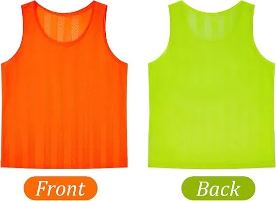 Malloom 24 Stück Fußball Leibchen für Erwachsene, ohne Logo Trainingsleibchen Fussball Leibchen Kinder Erwachsene, Team-Spiel Bibs für Fußball, Basketball, Volleyball - Grün & Orange