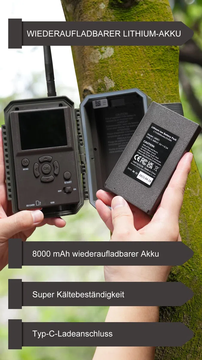 GardePro E6P Wildkamera WLAN, Wiederaufladbare 8000mAh Akku, 64MP 1296P, Wildtierkamera mit bewegungsmelder nachtsicht, Handyübertragung