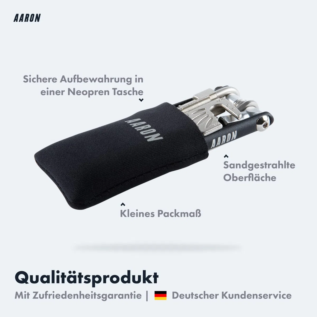 AARON Tool 20 in 1 Multitool - Fahrrad Multifunktionswerkzeug aus rostfreiem Stahl/Aluminium - faltbares Mini Fahrradwerkzeug mit vielen Funktionen - praktisches Bike Tool in Schwarz