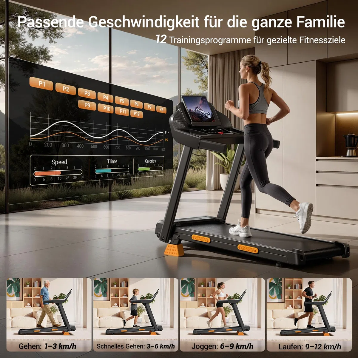 LONTEK Laufband für Zuhause Klappbar mit Steigung 15%, Laufbänder 12KM/H, Treadmill for Home mit 3,0-PS-Motor und LED-Anzeige, 136KG