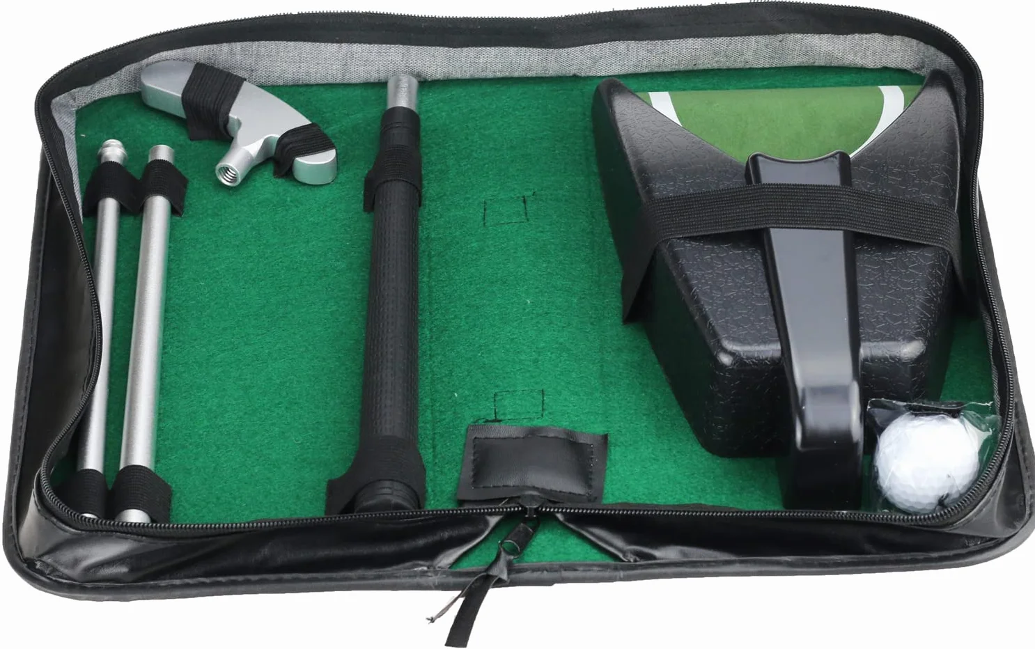 LEAGY Tragbares Golfputter Reise-Übungs-Putting-Set mit Koffer Indoor Outdoor Yard, Indoor-Golfspiel-Set, Ballrückgabesystem Putter aus Zinklegierung Executive Office Putter-Set