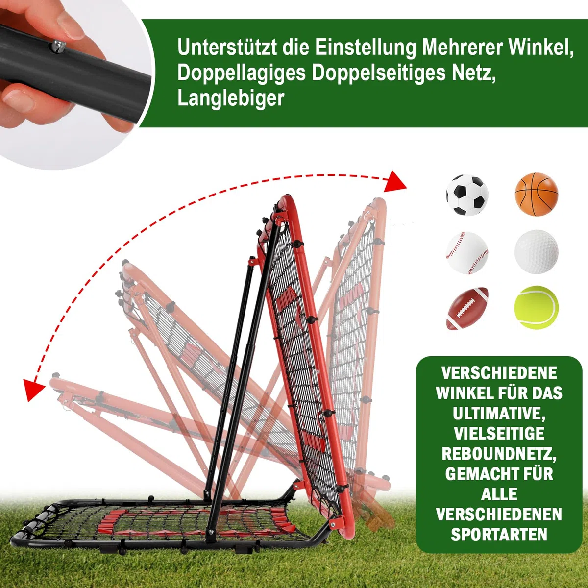 Rebounder für Fußball 85x85cm, Fußball Rebounder, Verstellbar mit 8 Winkeln, Doppellagiges Netz, Geeignet für das Ausübung Verschiedener Ballsportarten, Ideal für Teenager & Erwachsene