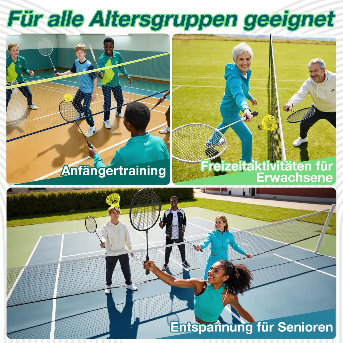 AboveGenius Badmintonschläger-Set, leichtes und langlebiges Badminton-Set (enthält 6/12 Schläger, 6/12 Vögel), Outdoor-Hinterhof- und Schulspiele für Erwachsene, Teenager, Familien und Anfänger