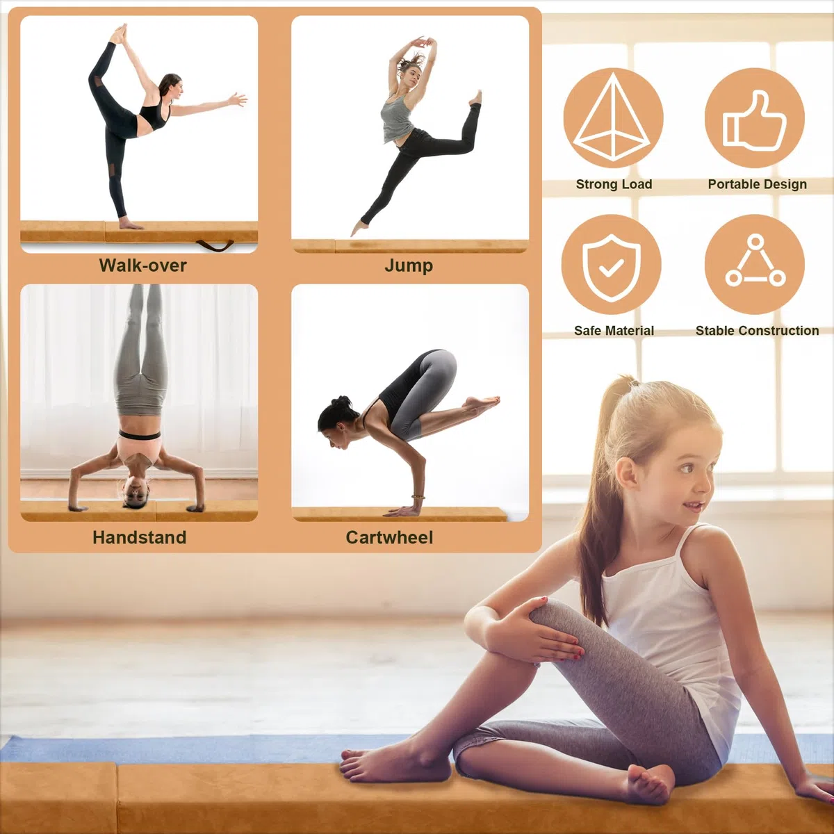 FBSPORT 270CM Faltender Schwebebalken, Gymnastik Balance Balken, Gymnastikboden Balken, Beflockungsschicht Balancierbalken, Balance Fitness Ausrüstung für Kinder