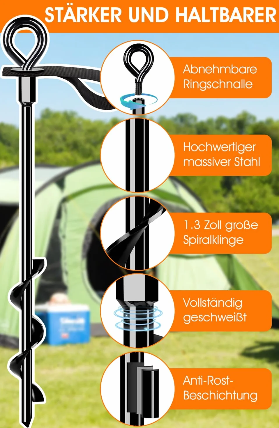 Bodenanker 4er Set - Heavy Duty Erdanker mit Gurten Resistant High Wind Zur Sicherung von Trampolinen, Zelten, Überdachungen, Schuppen, Wohnmobilen usw