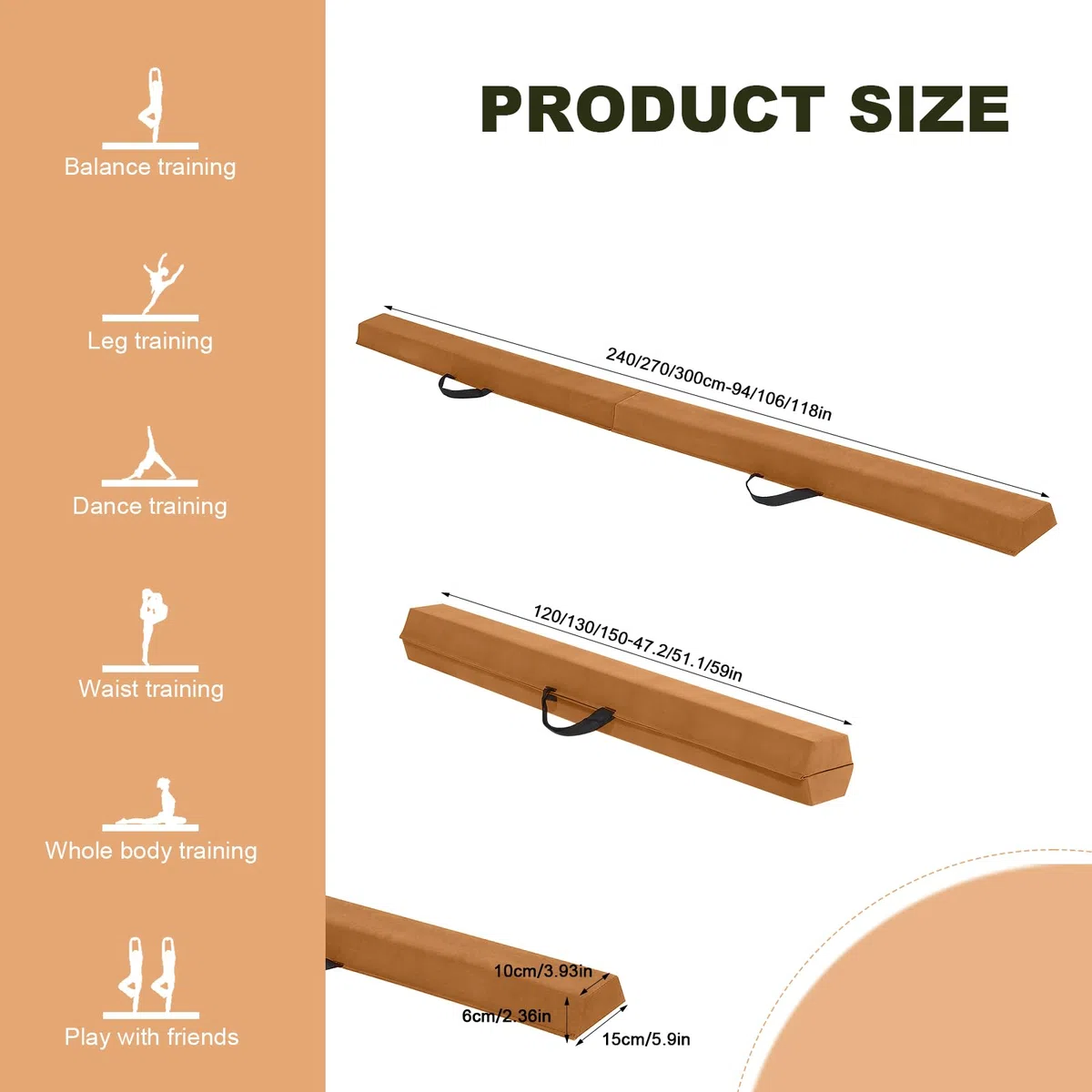 FBSPORT 270CM Faltender Schwebebalken, Gymnastik Balance Balken, Gymnastikboden Balken, Beflockungsschicht Balancierbalken, Balance Fitness Ausrüstung für Kinder