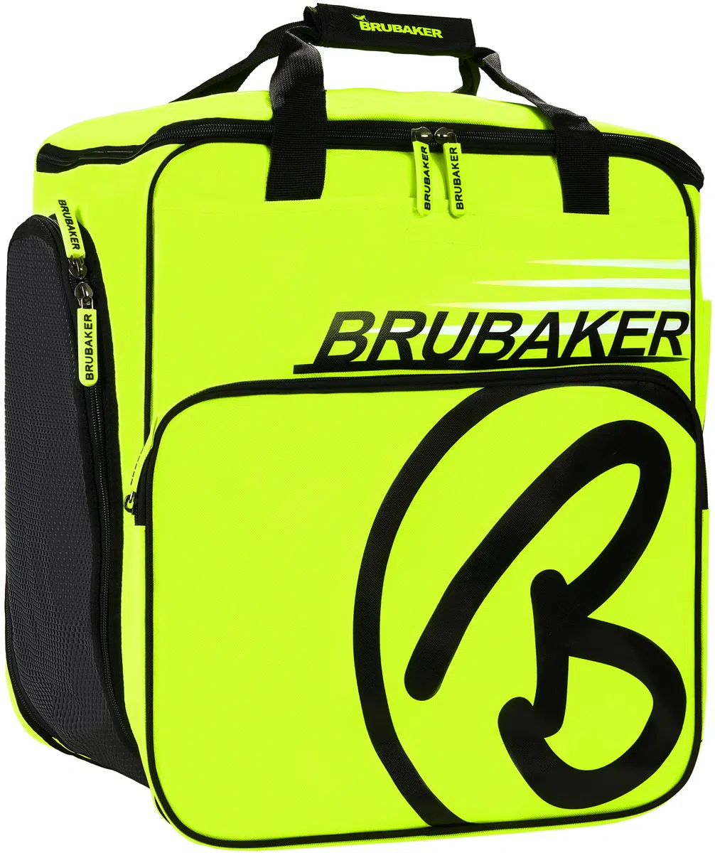 BRUBAKER Super Champion Skischuhtasche Helmtasche Rucksack mit Schuhfach - Neon Gelb/Schwarz